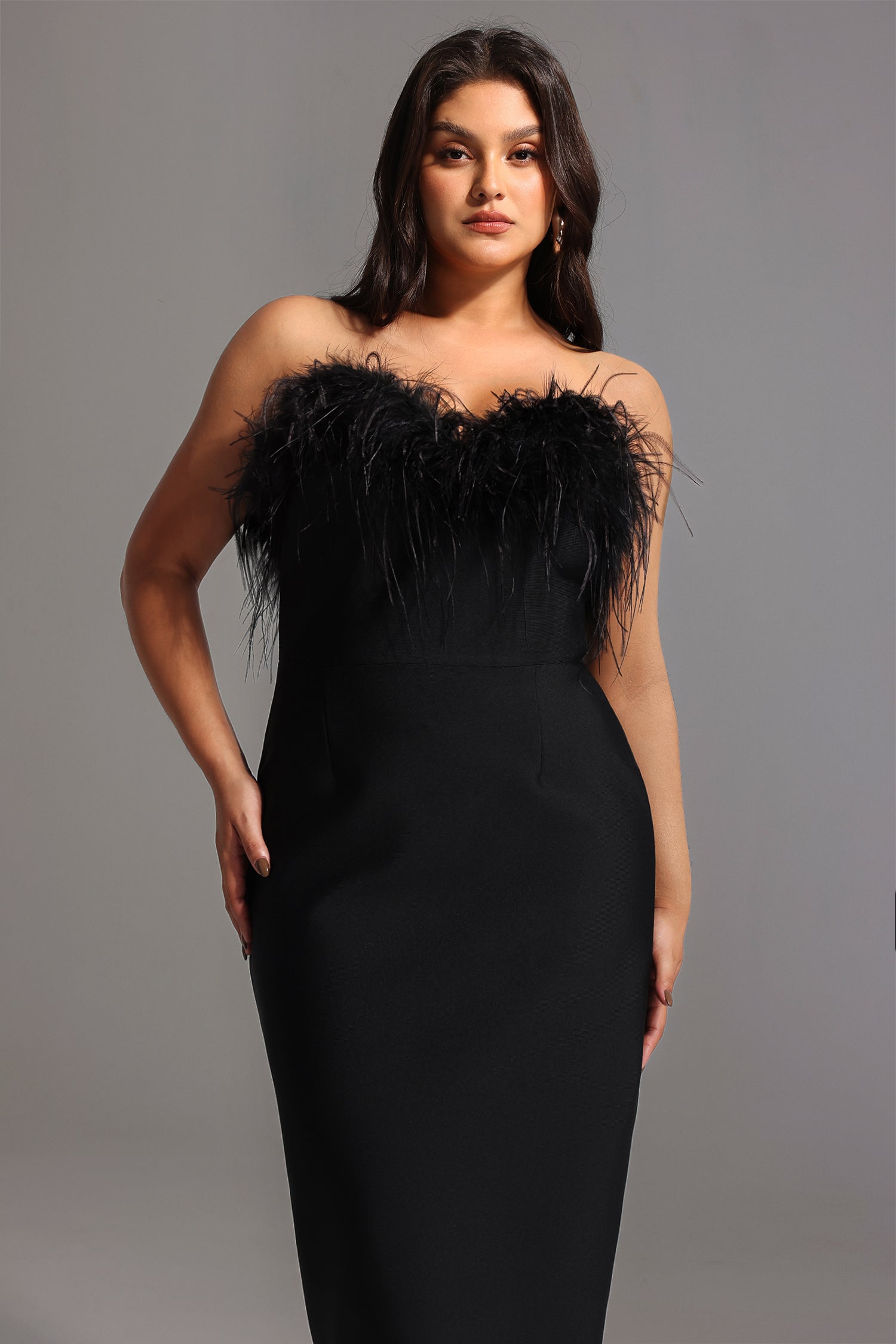 Xuliy Feather Maxi Bandage Dress