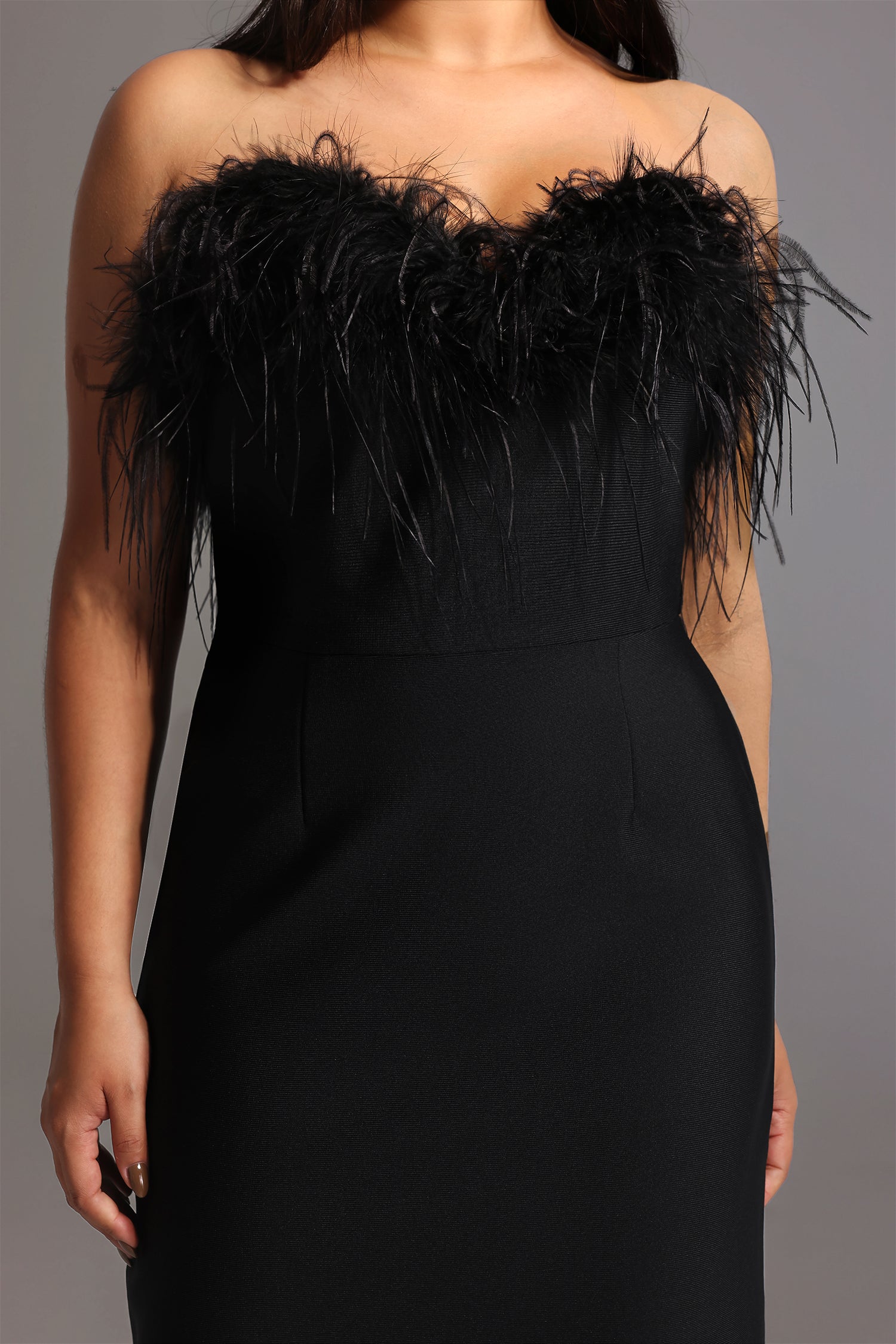 Xuliy Feather Maxi Bandage Dress