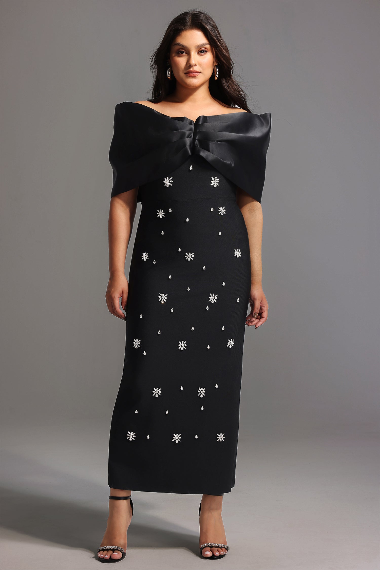 Soloma Off-the-Shoulder Diamond Maxi Dress