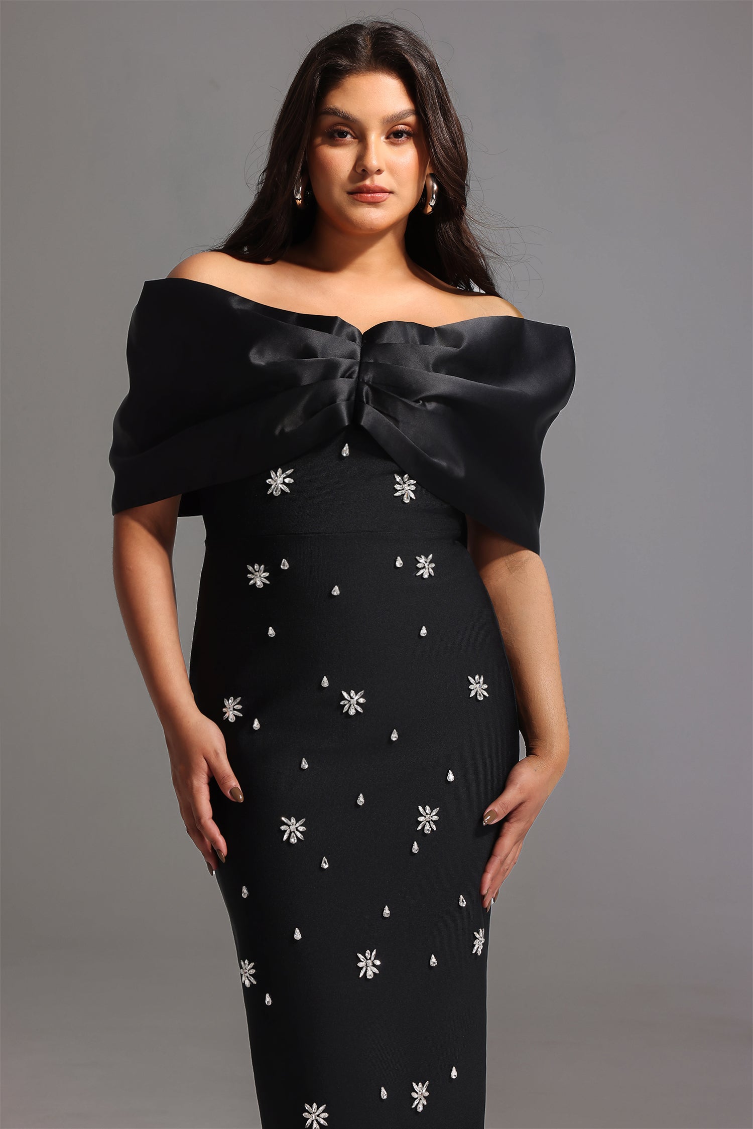 Soloma Off-the-Shoulder Diamond Maxi Dress