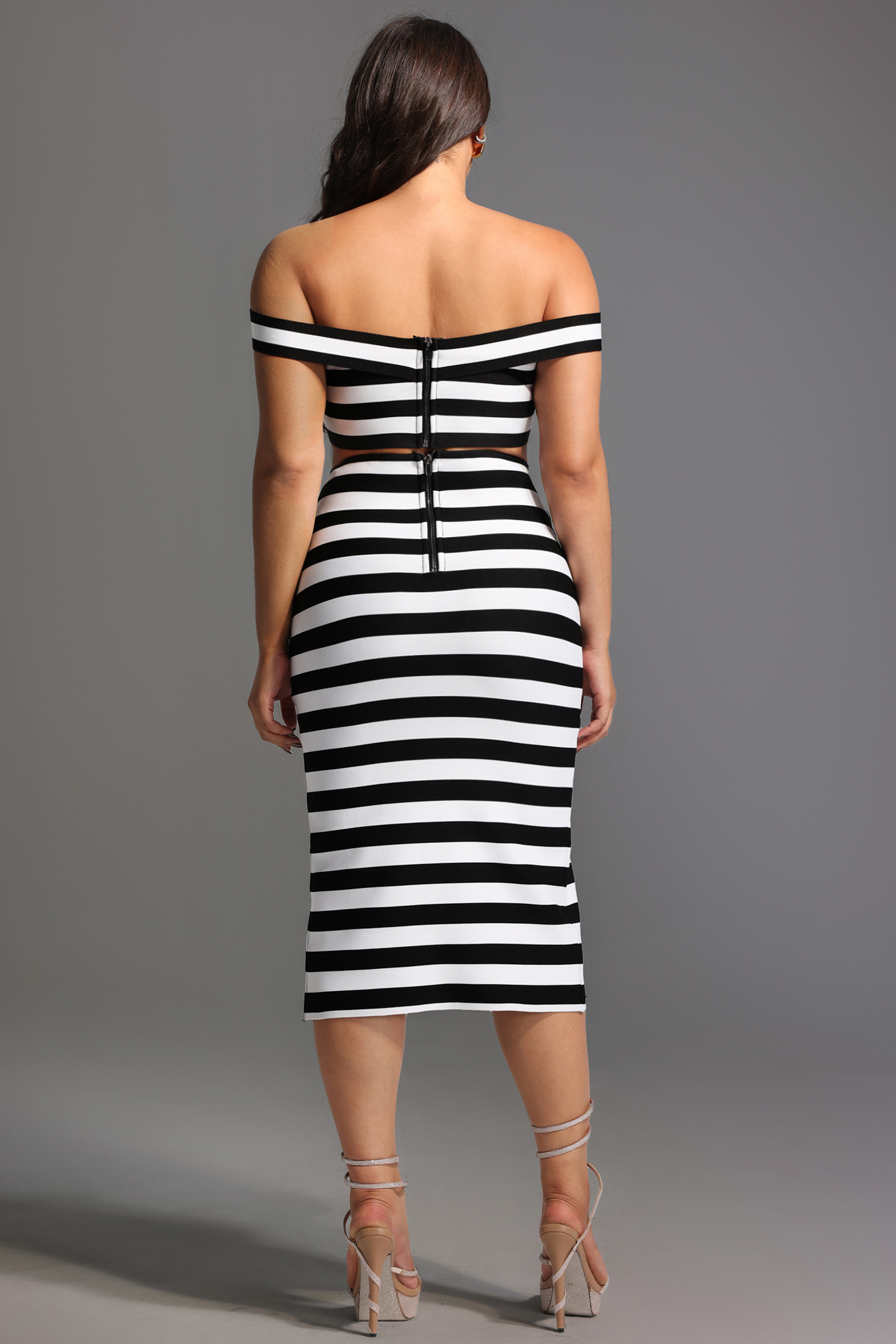 Martha Off-the-Shoulder Hollow Out Slit Bandage Midi Two-Piece Set