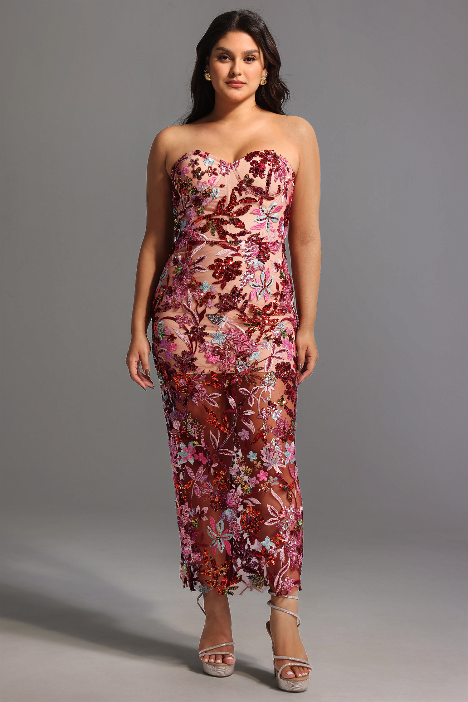 Lilya Off-the-Shoulder Embroidery Sequin Maxi Dress