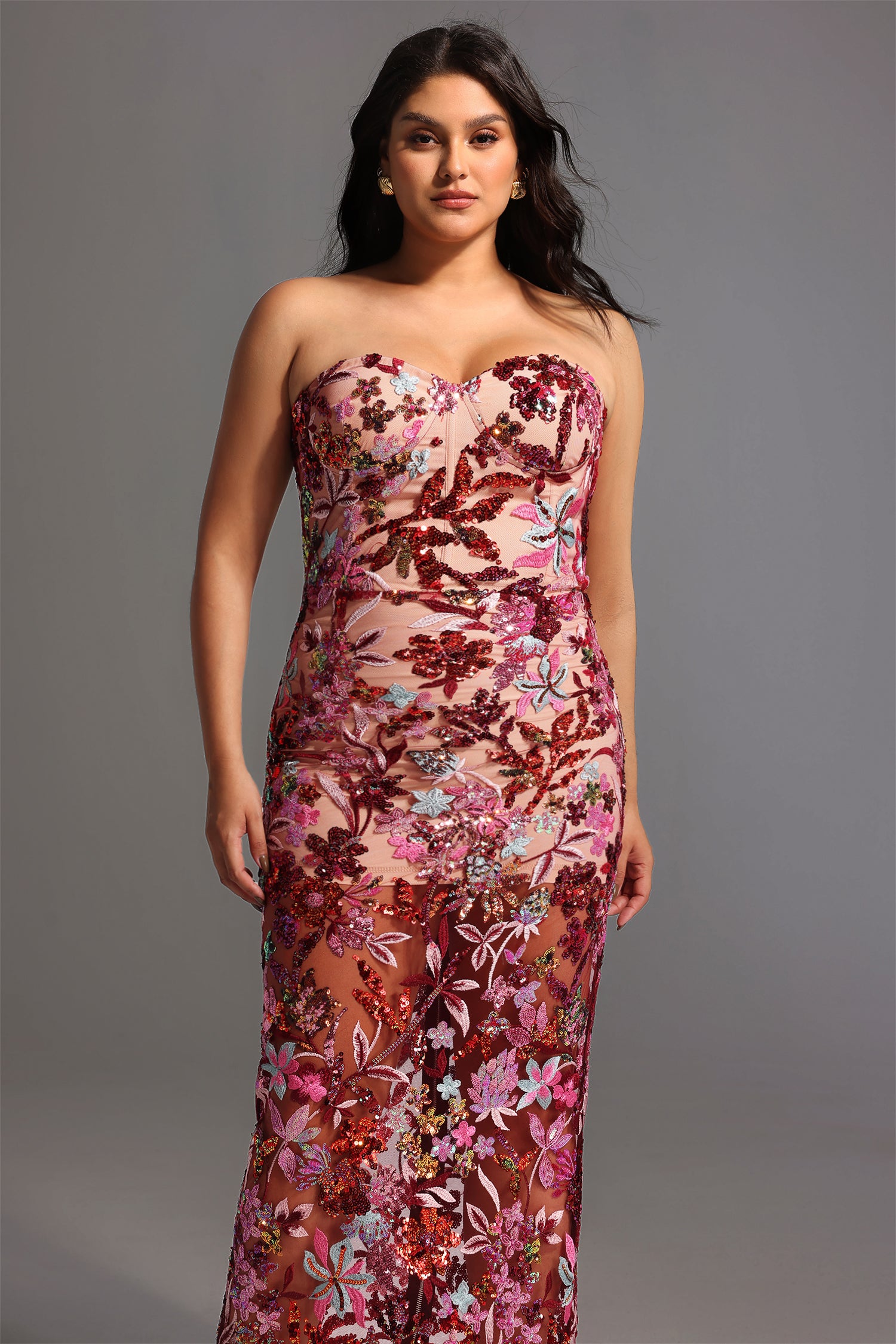 Lilya Off-the-Shoulder Embroidery Sequin Maxi Dress