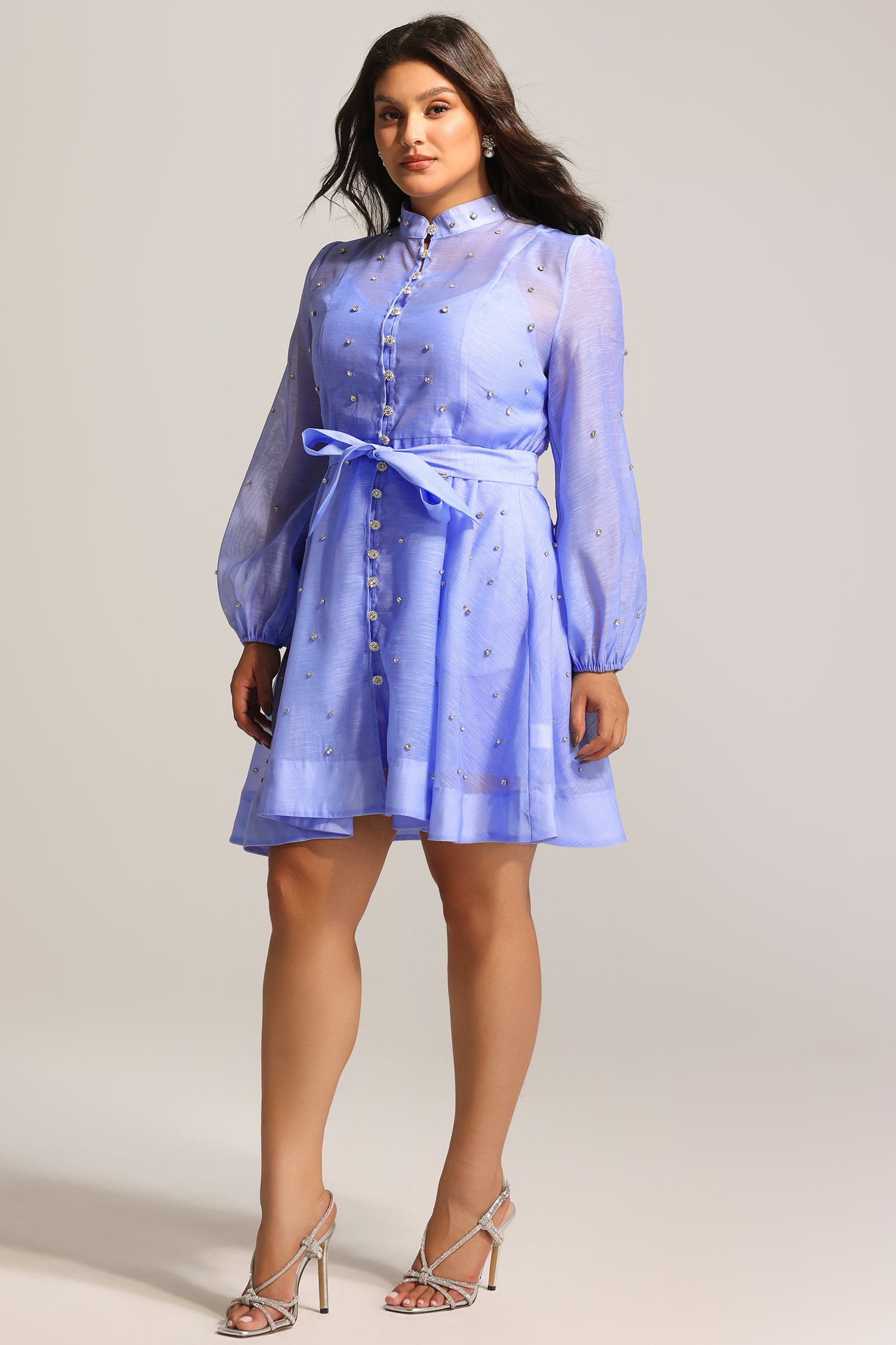 Farrah Long Sleeves Diamond Button Shirt Mini Dress