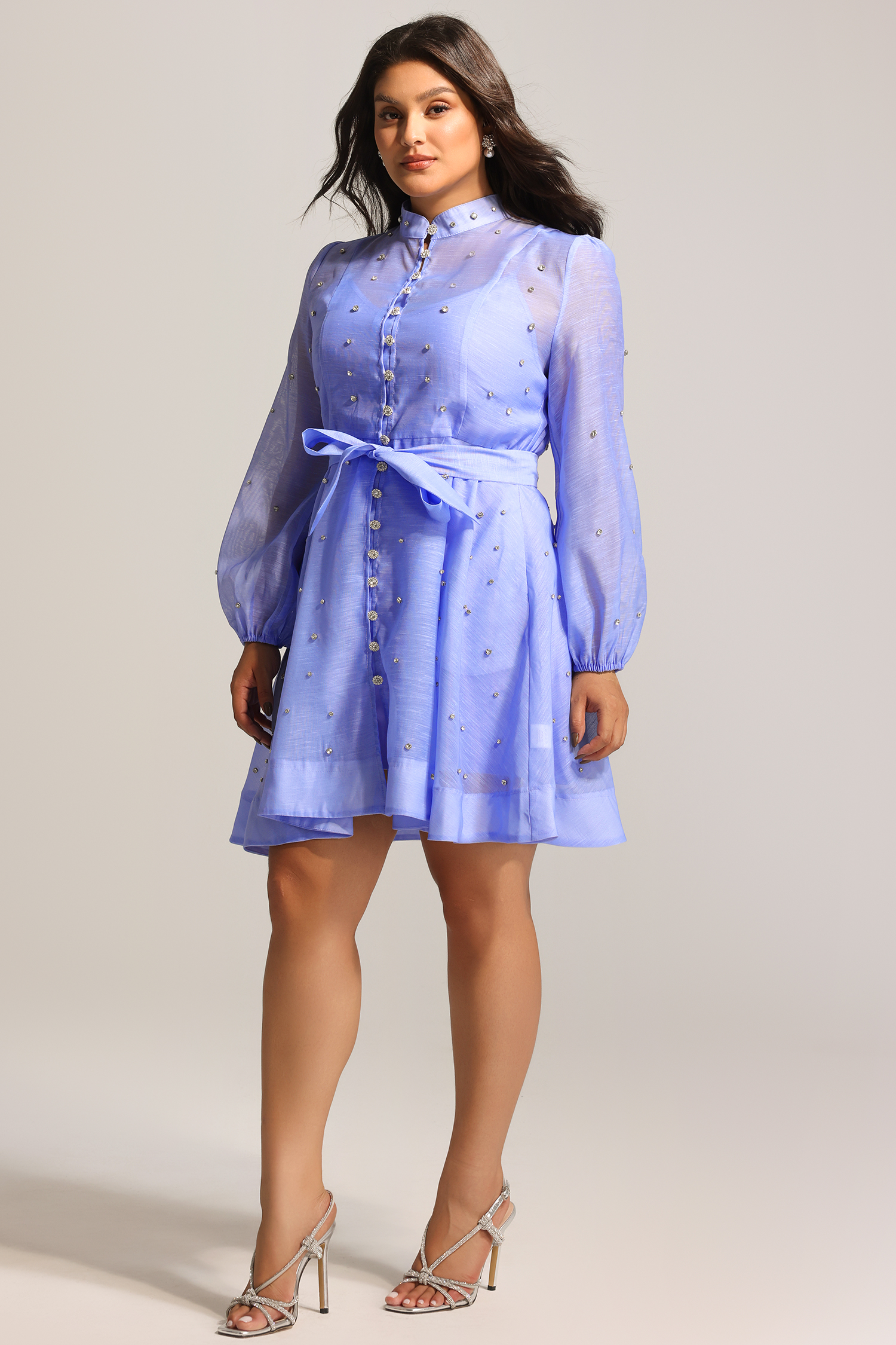 Farrah Long Sleeves Diamond Button Shirt Mini Dress
