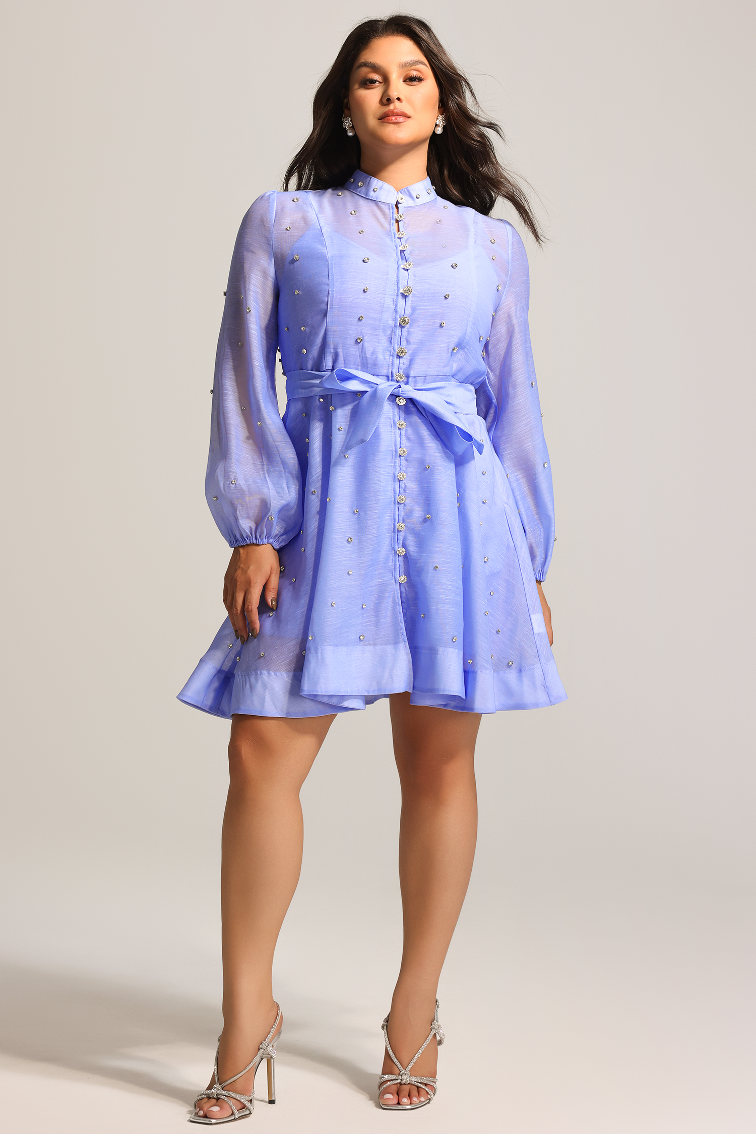Farrah Long Sleeves Diamond Button Shirt Mini Dress