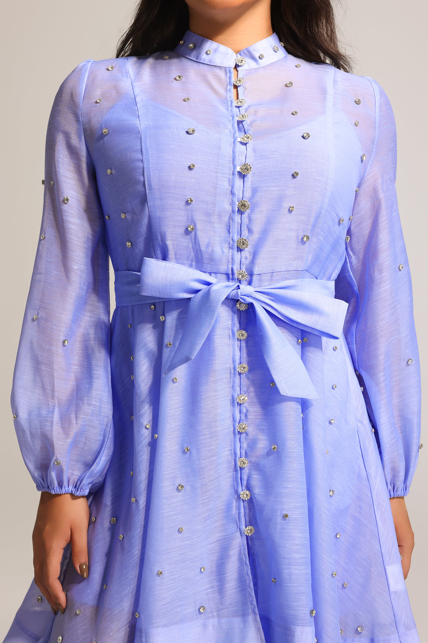 Farrah Long Sleeves Diamond Button Shirt Mini Dress