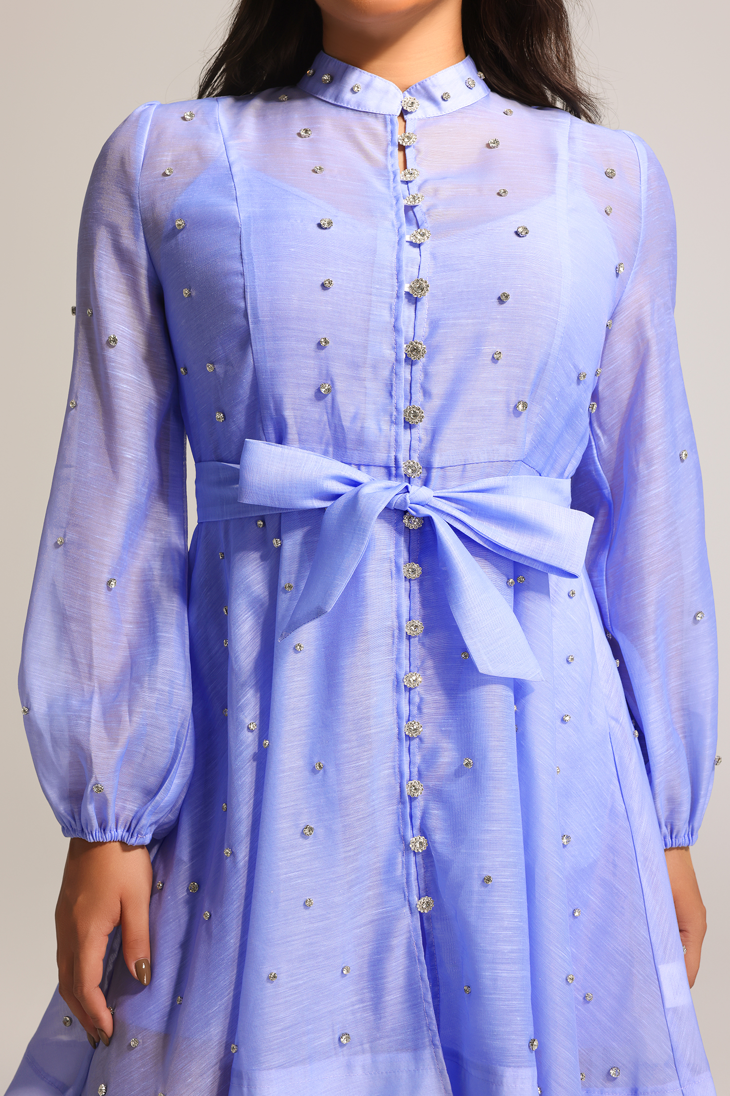 Farrah Long Sleeves Diamond Button Shirt Mini Dress