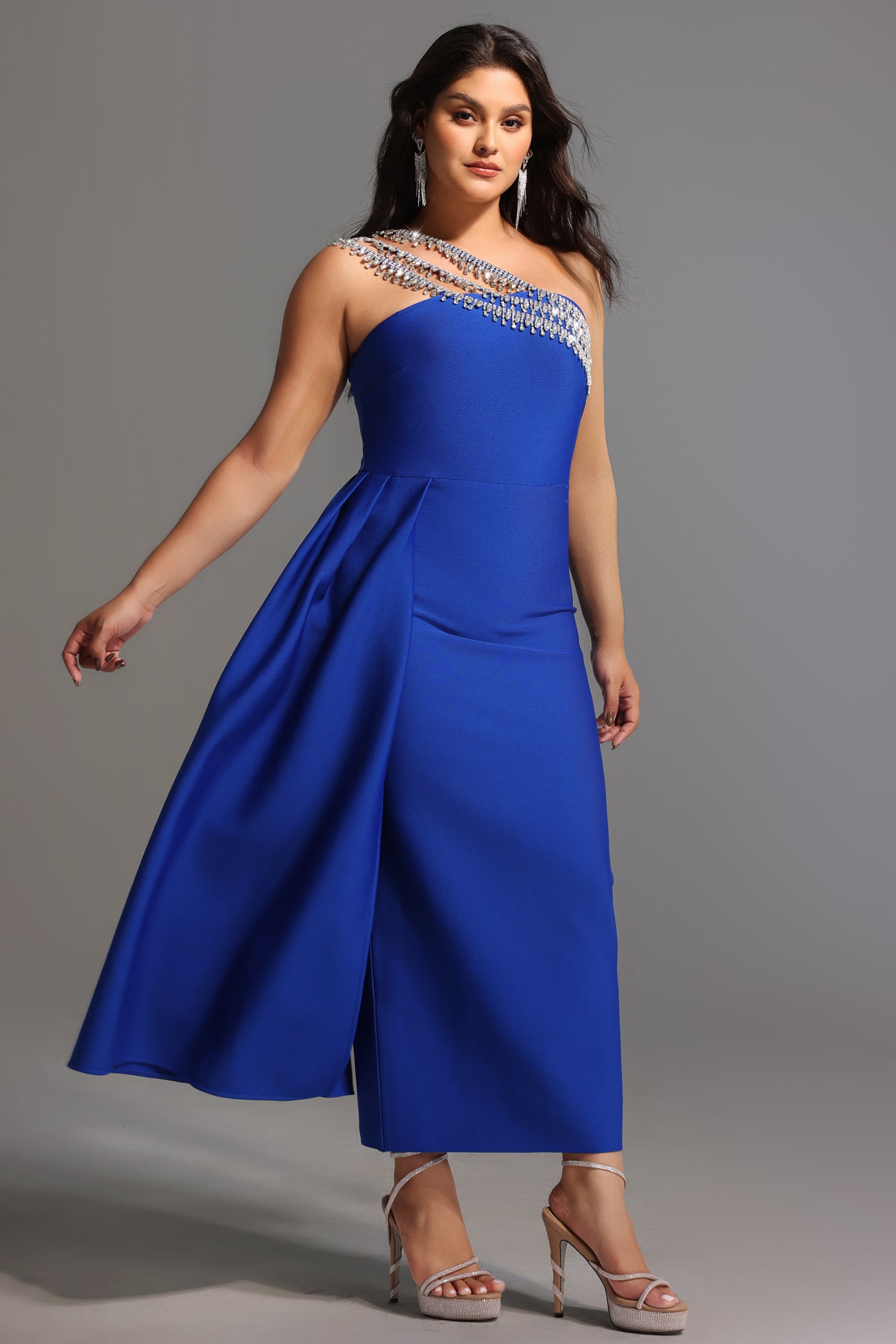 Marcella One Shoulder Diamond Bandage Maxi Dress