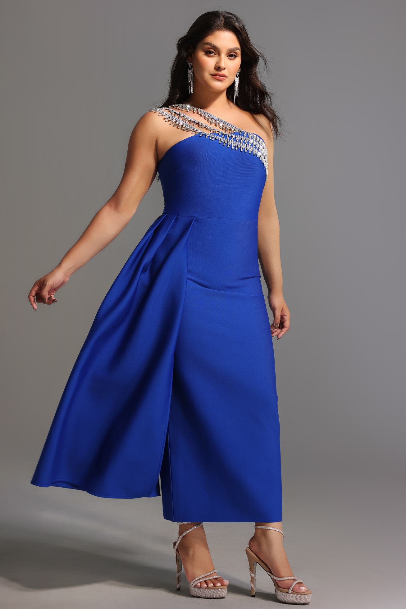 Marcella One Shoulder Diamond Bandage Maxi Dress