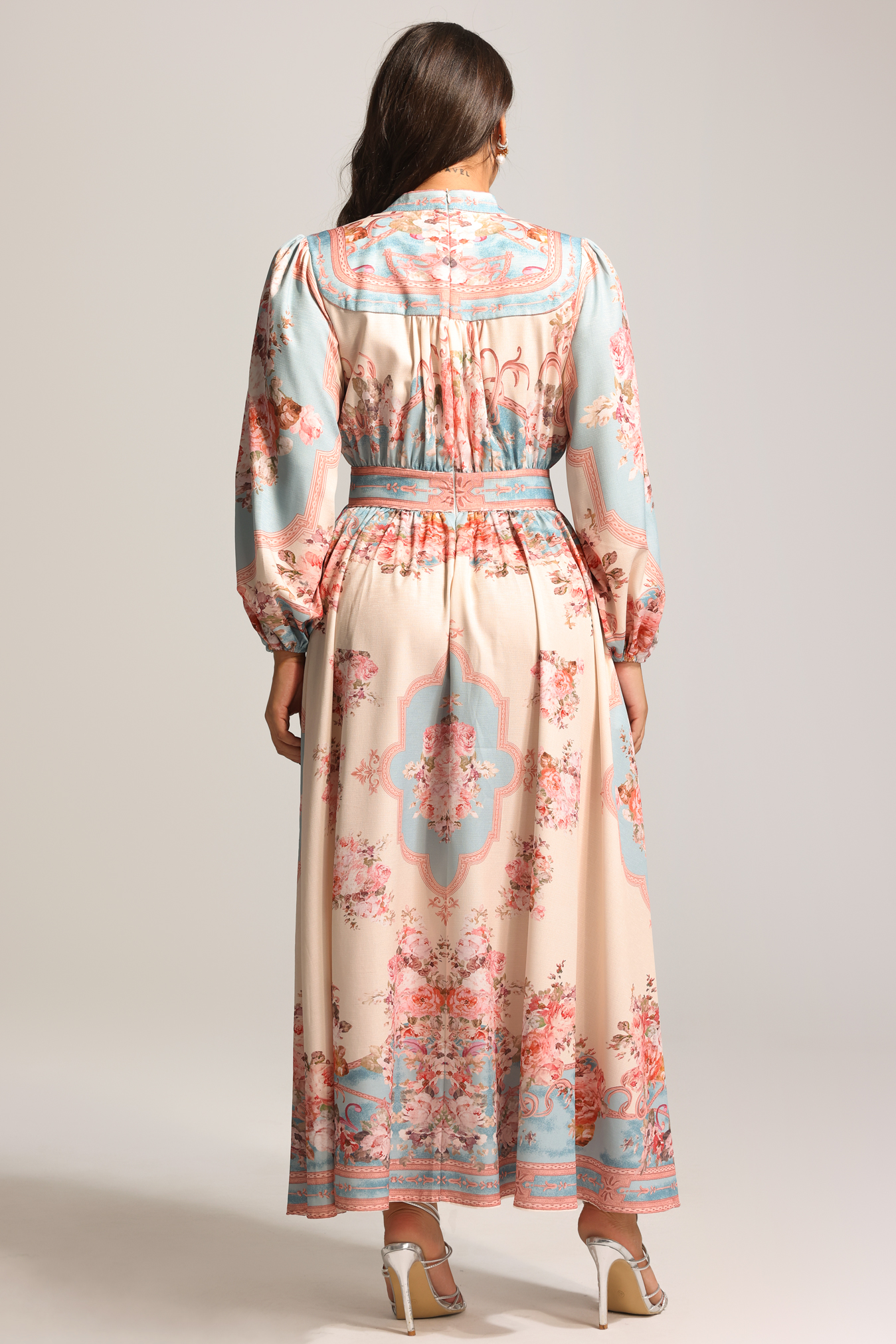 Dorte Long Sleeve Floral Printed Maxi Dress