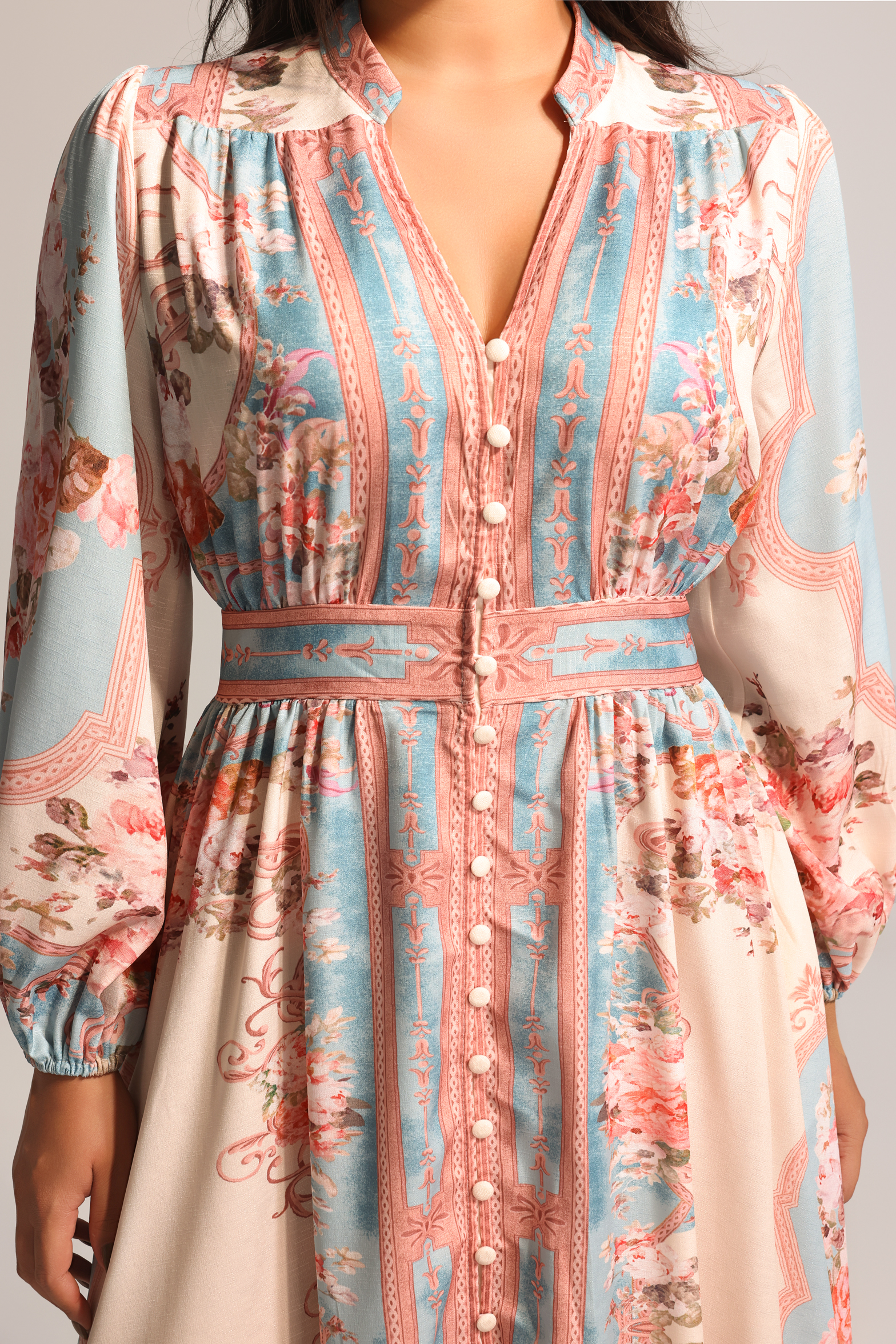 Dorte Long Sleeve Floral Printed Maxi Dress