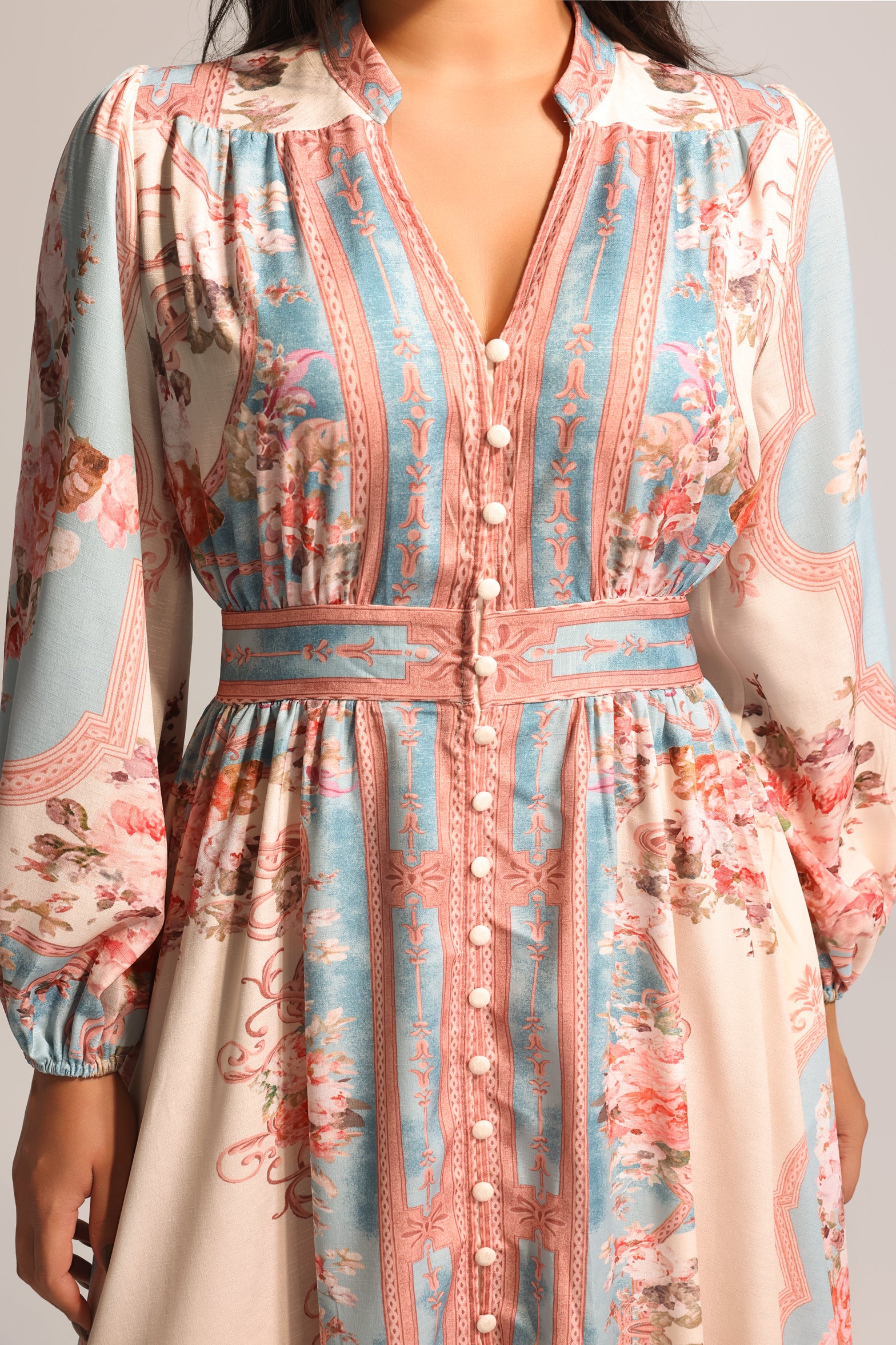 Dorte Long Sleeve Floral Printed Maxi Dress