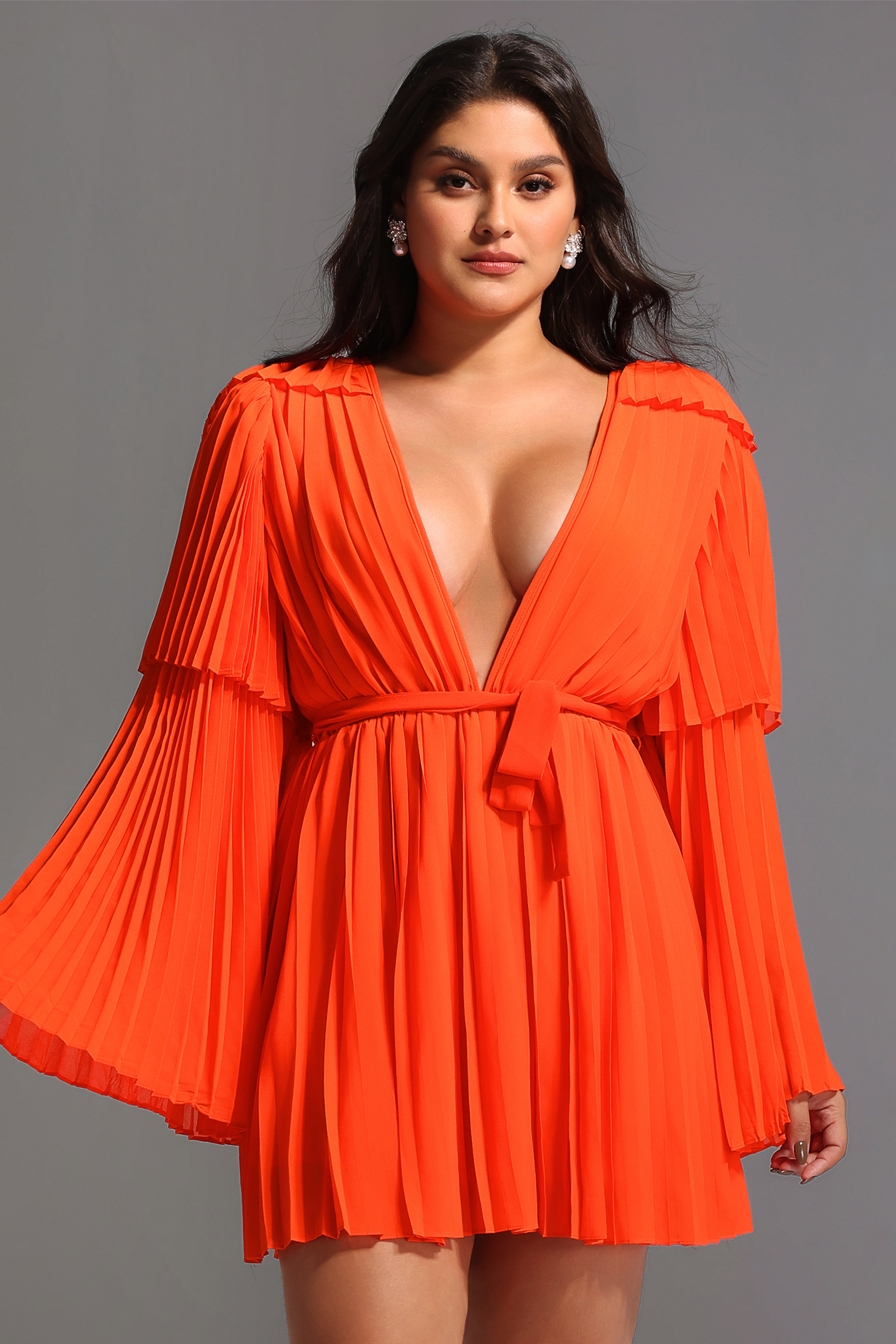 Lizew Pleated Mini Dress