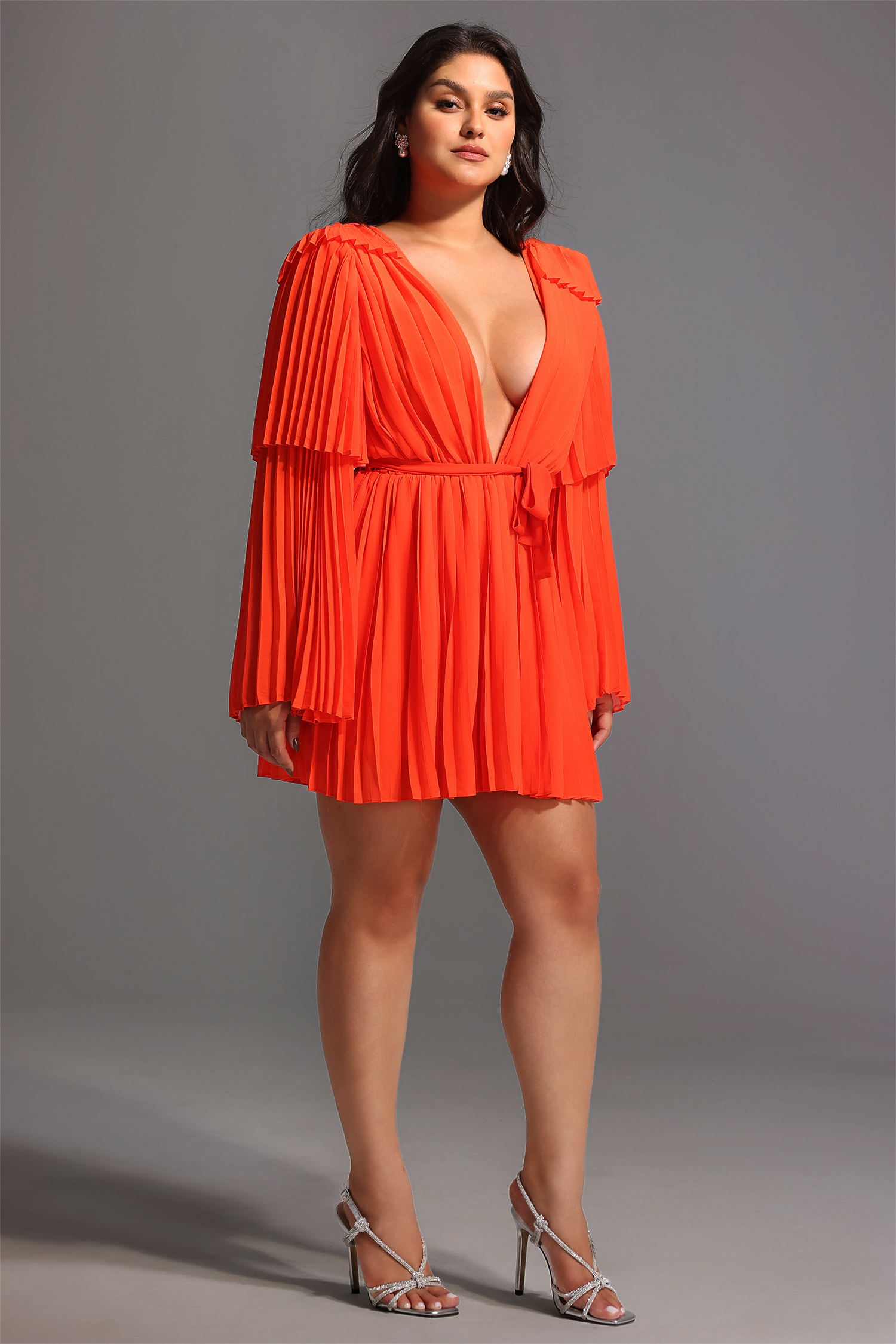 Lizew Pleated Mini Dress