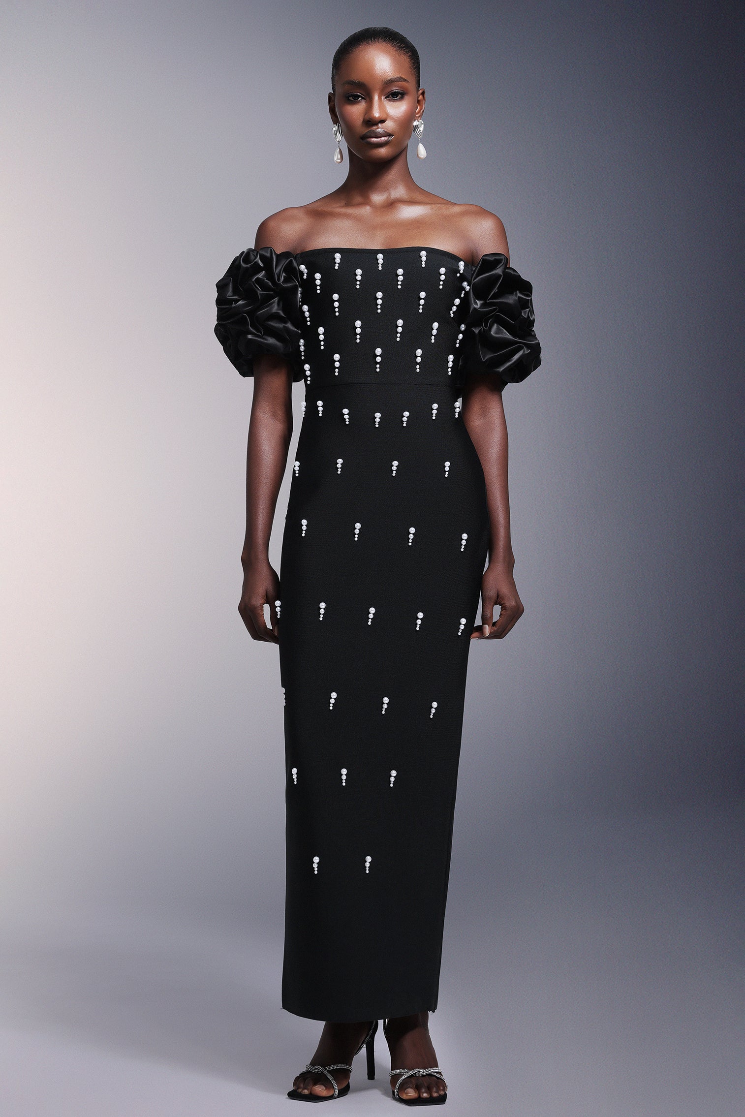 Yarera Strapless Pearls Bandage Maxi Dress