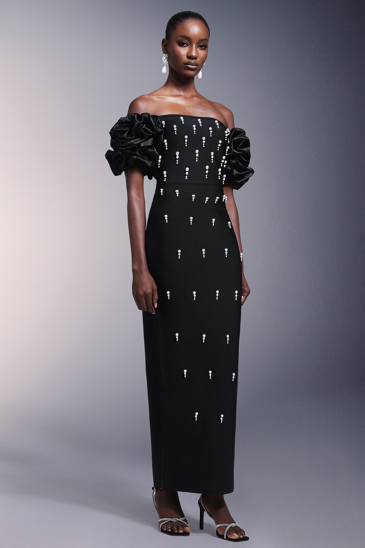 Yarera Strapless Pearls Bandage Maxi Dress