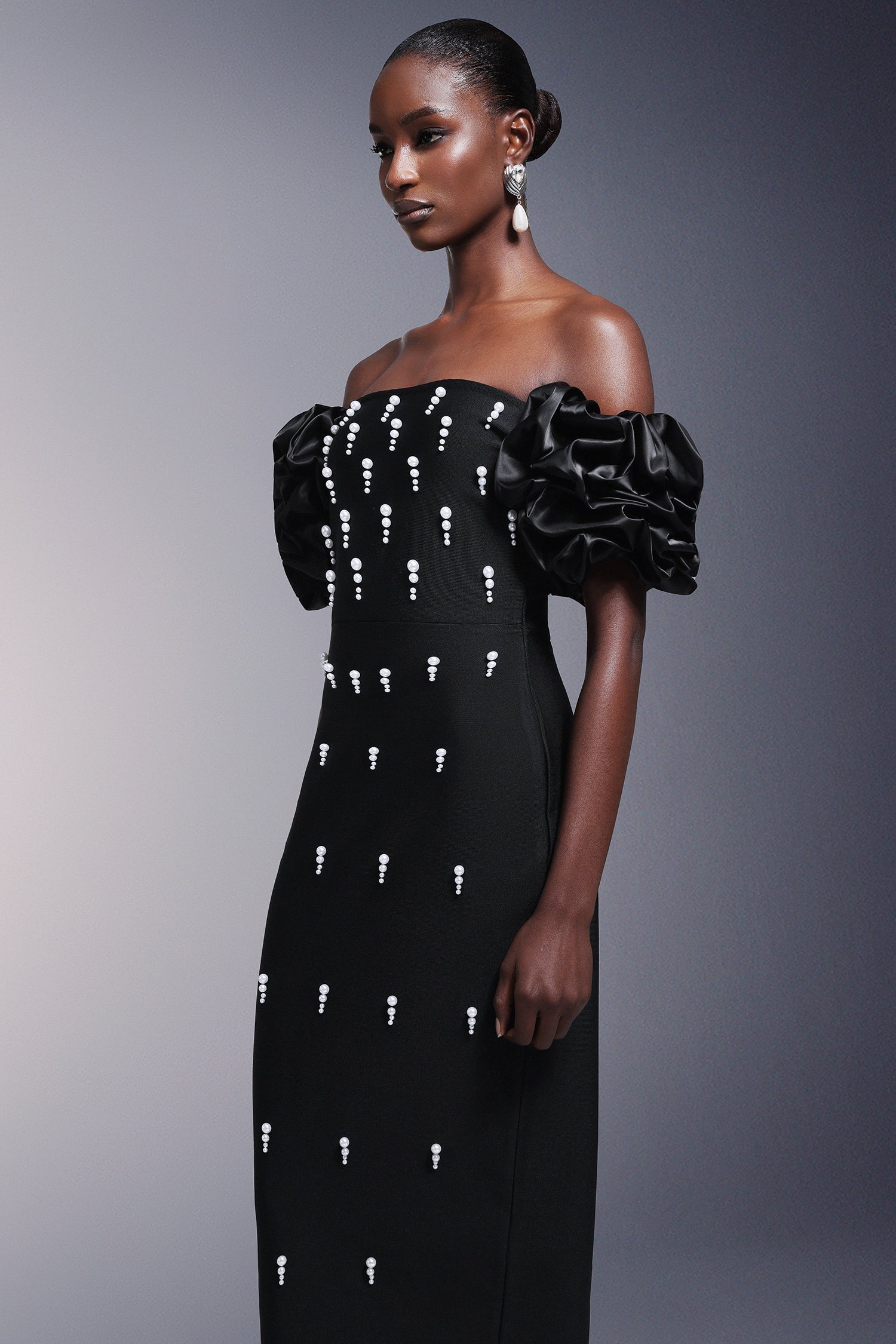 Yarera Strapless Pearls Bandage Maxi Dress