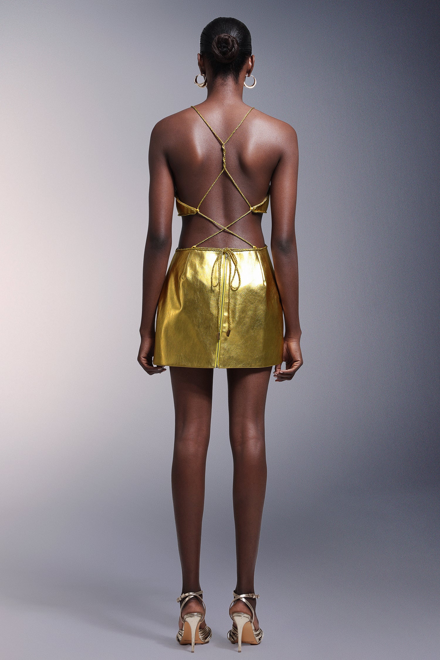 Pola Backless Leather Mini Dress