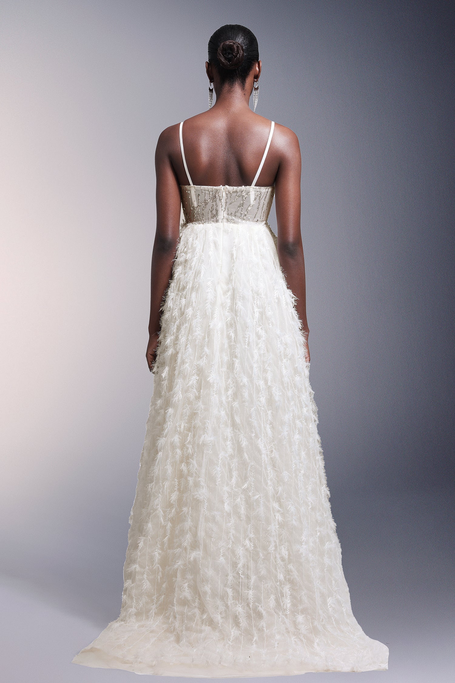 Fennel Sleeveless Sequin Tassels Feather Maxi Dress