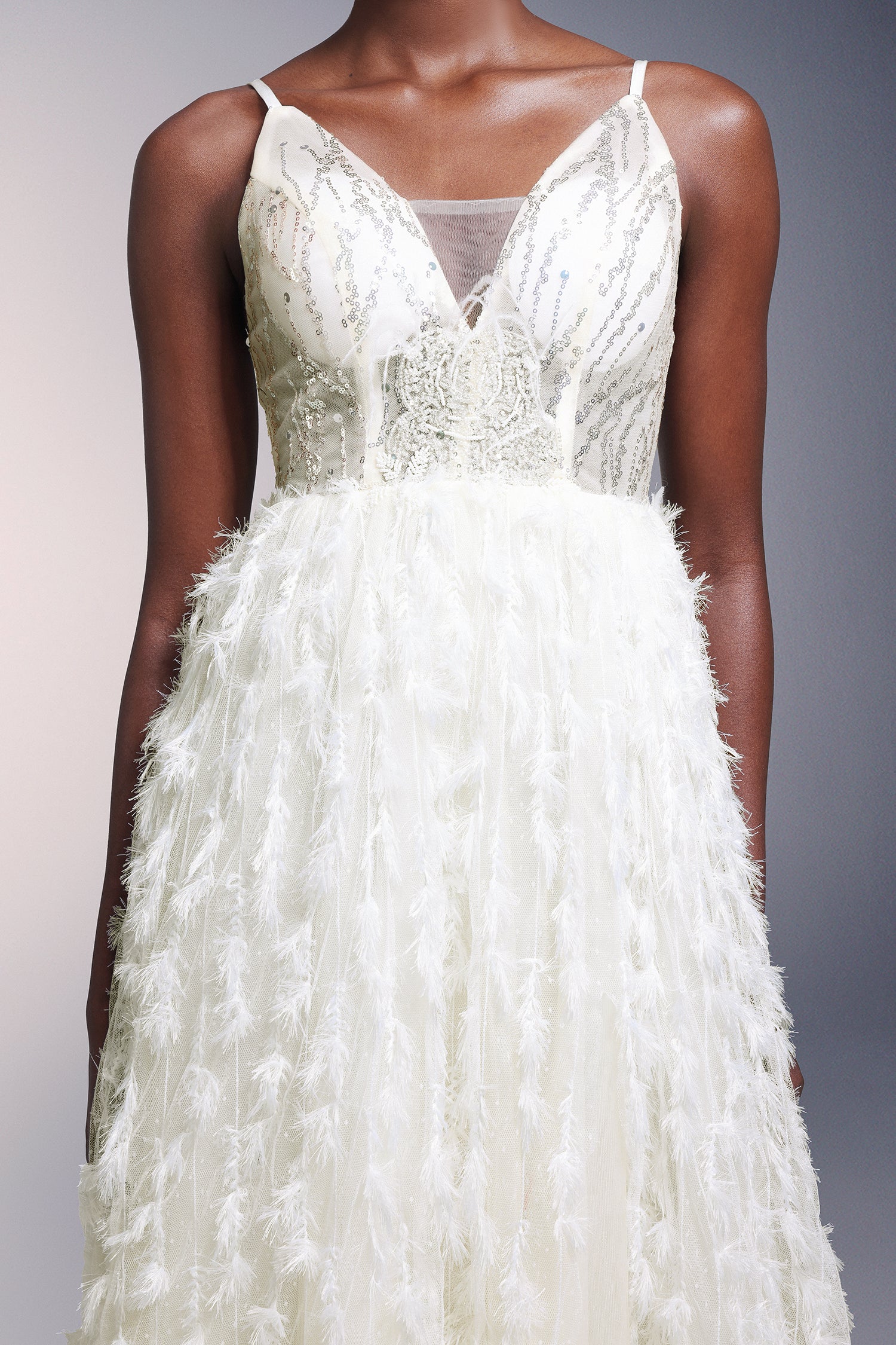 Fennel Sleeveless Sequin Tassels Feather Maxi Dress