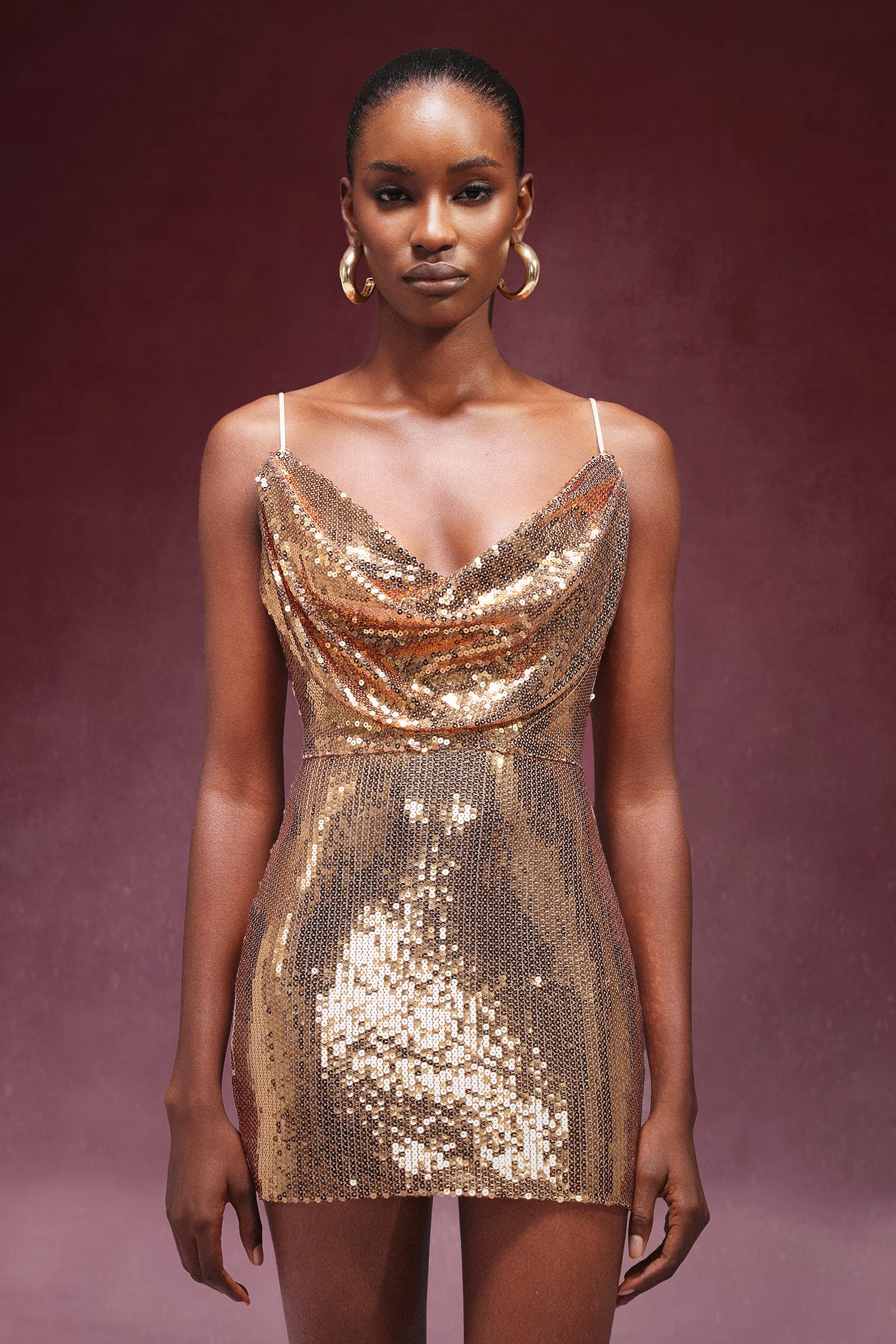 Nialla Halter V-Neck Sequin Mini Dress