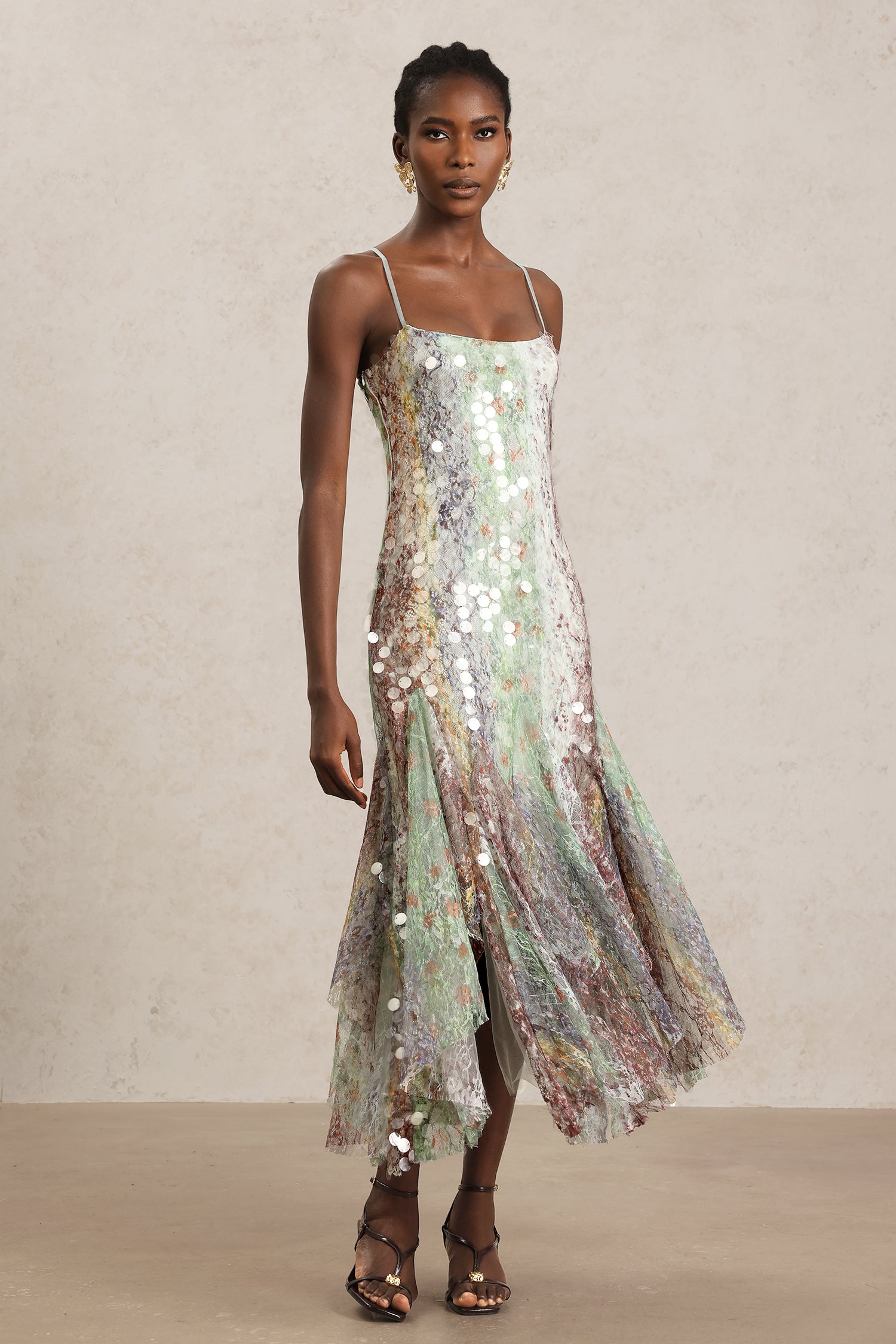 Wola Halter Printed Sequin Maxi Dress