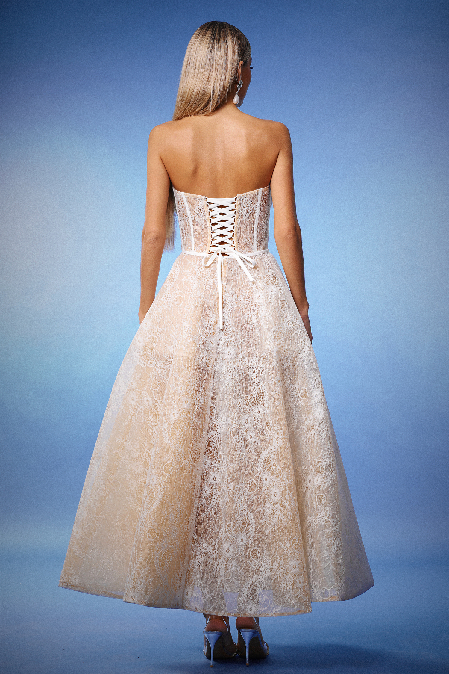 Kolia Flowers Lace Strapless Maxi Dress