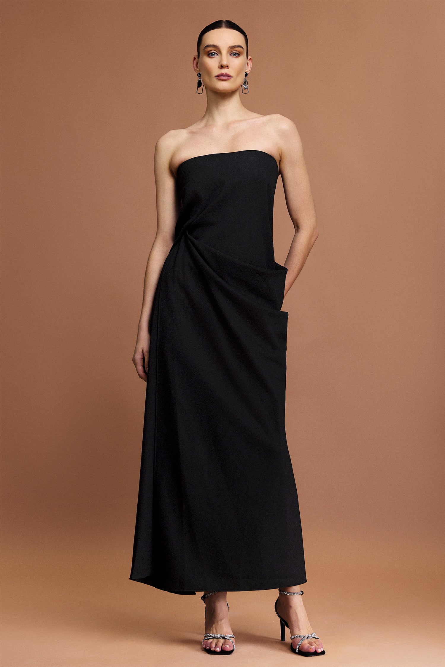 Martine Sleeveless Folds Asymmetric Maxi Dress