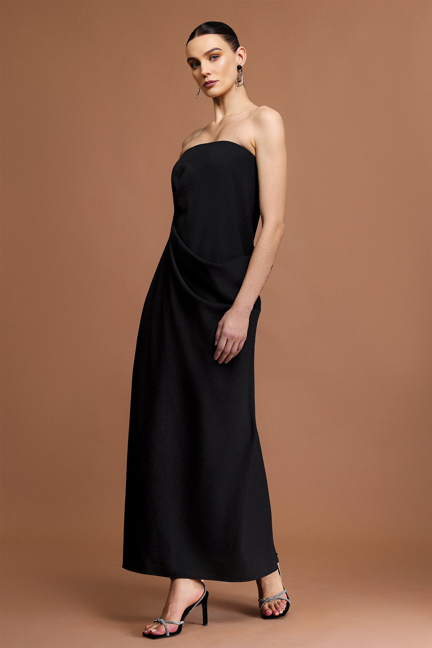 Martine Sleeveless Folds Asymmetric Maxi Dress