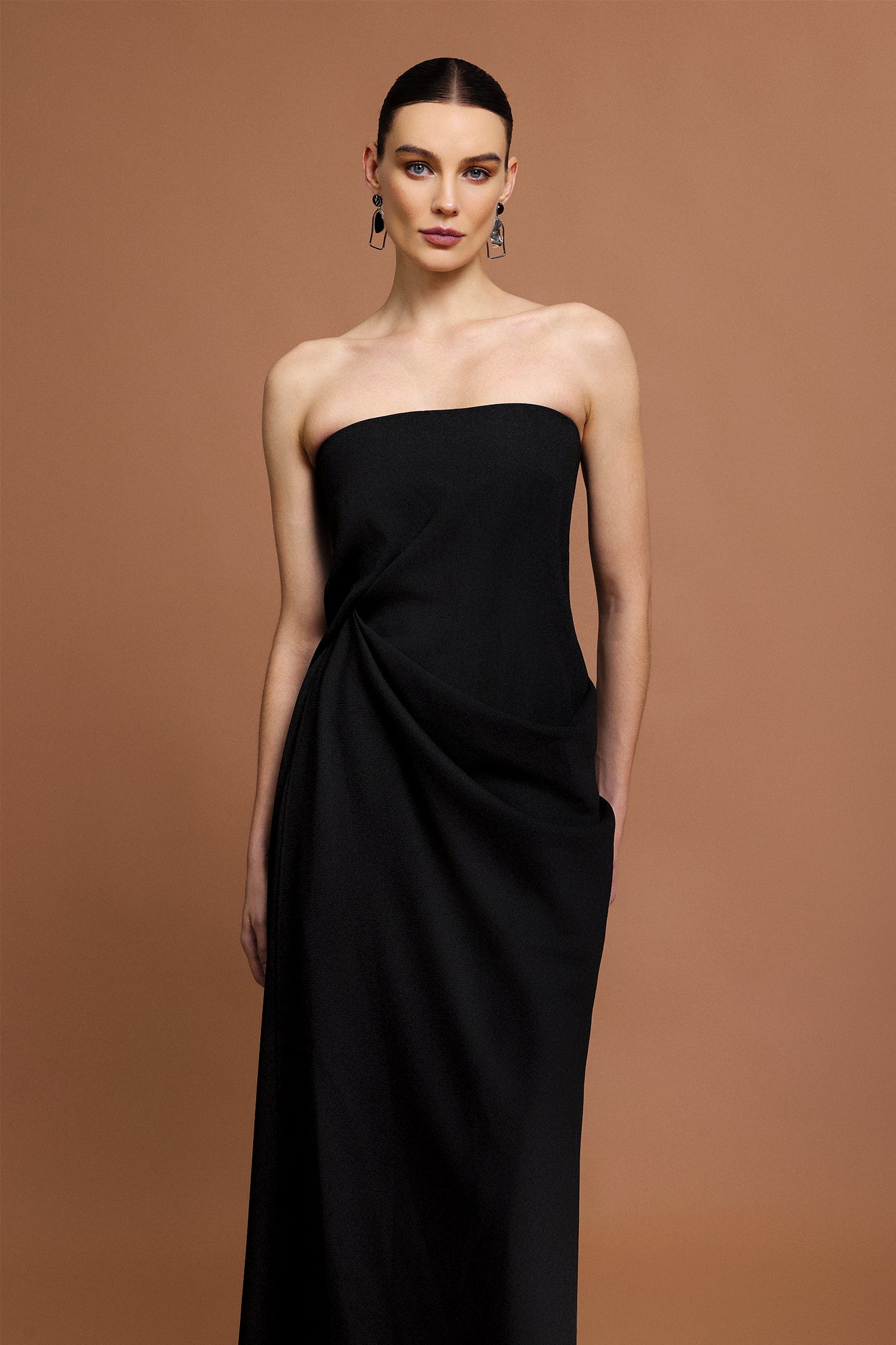 Martine Sleeveless Folds Asymmetric Maxi Dress