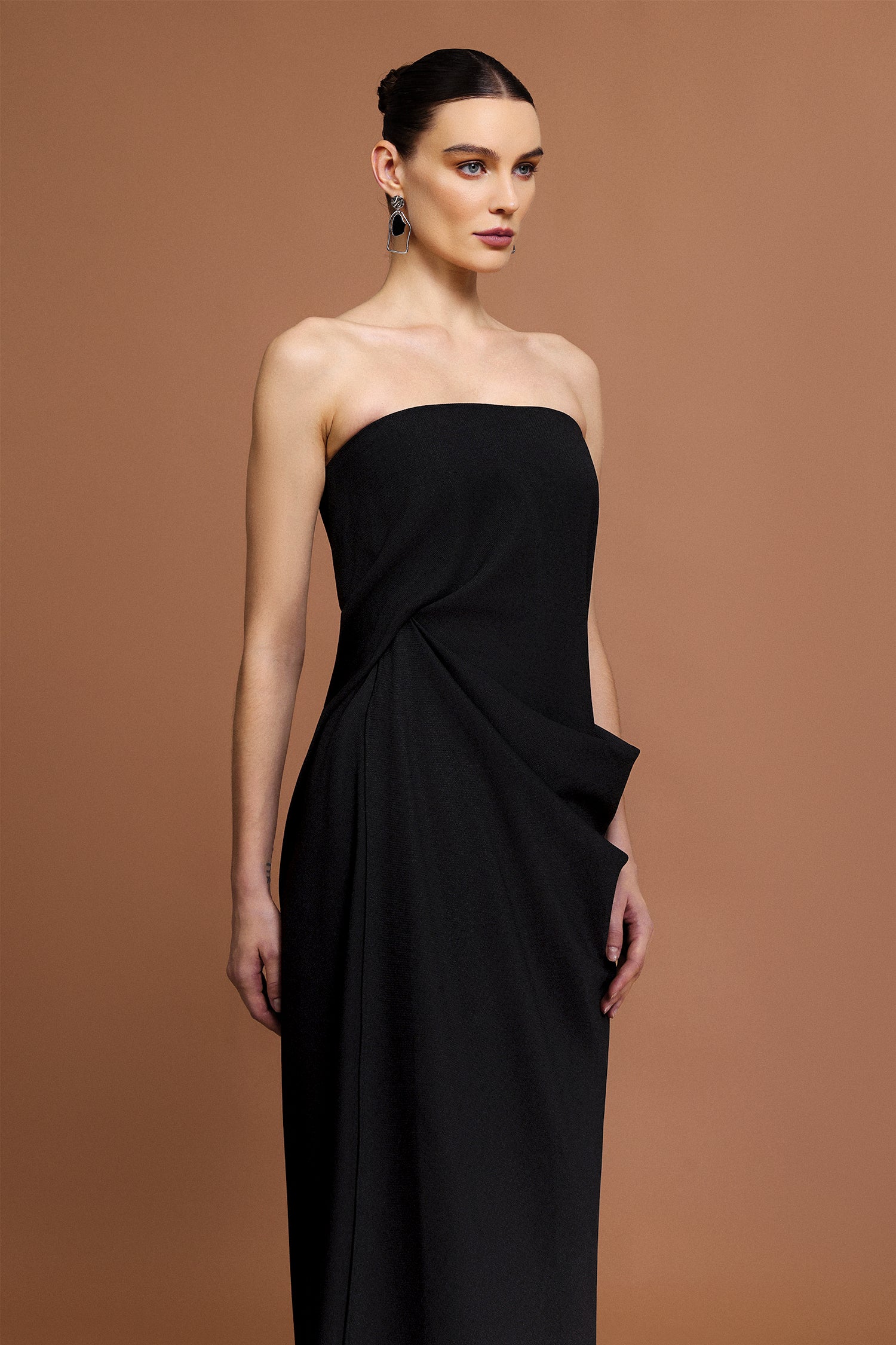 Martine Sleeveless Folds Asymmetric Maxi Dress