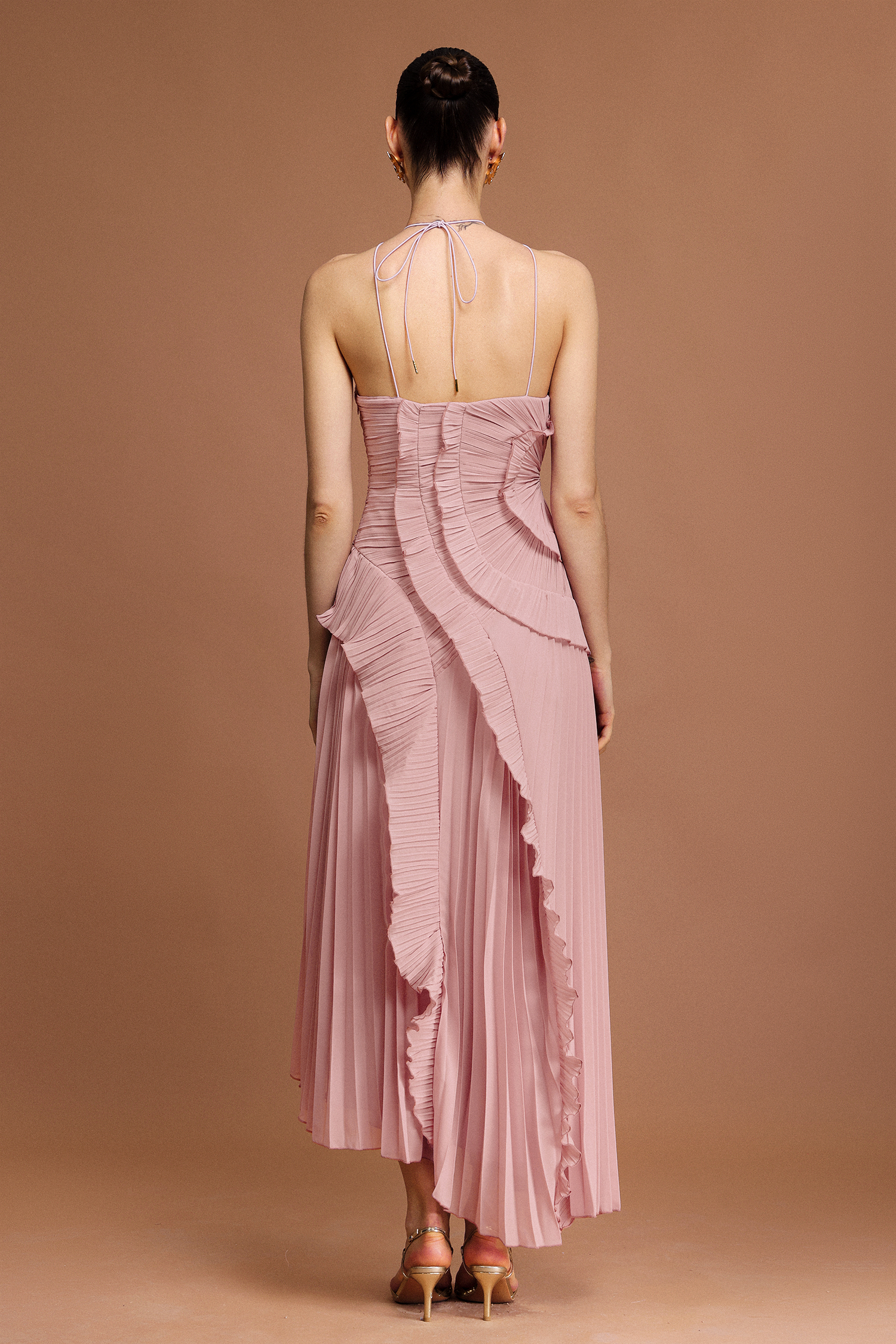 Ravaza Sleeveless Folds Slit Maxi Dress