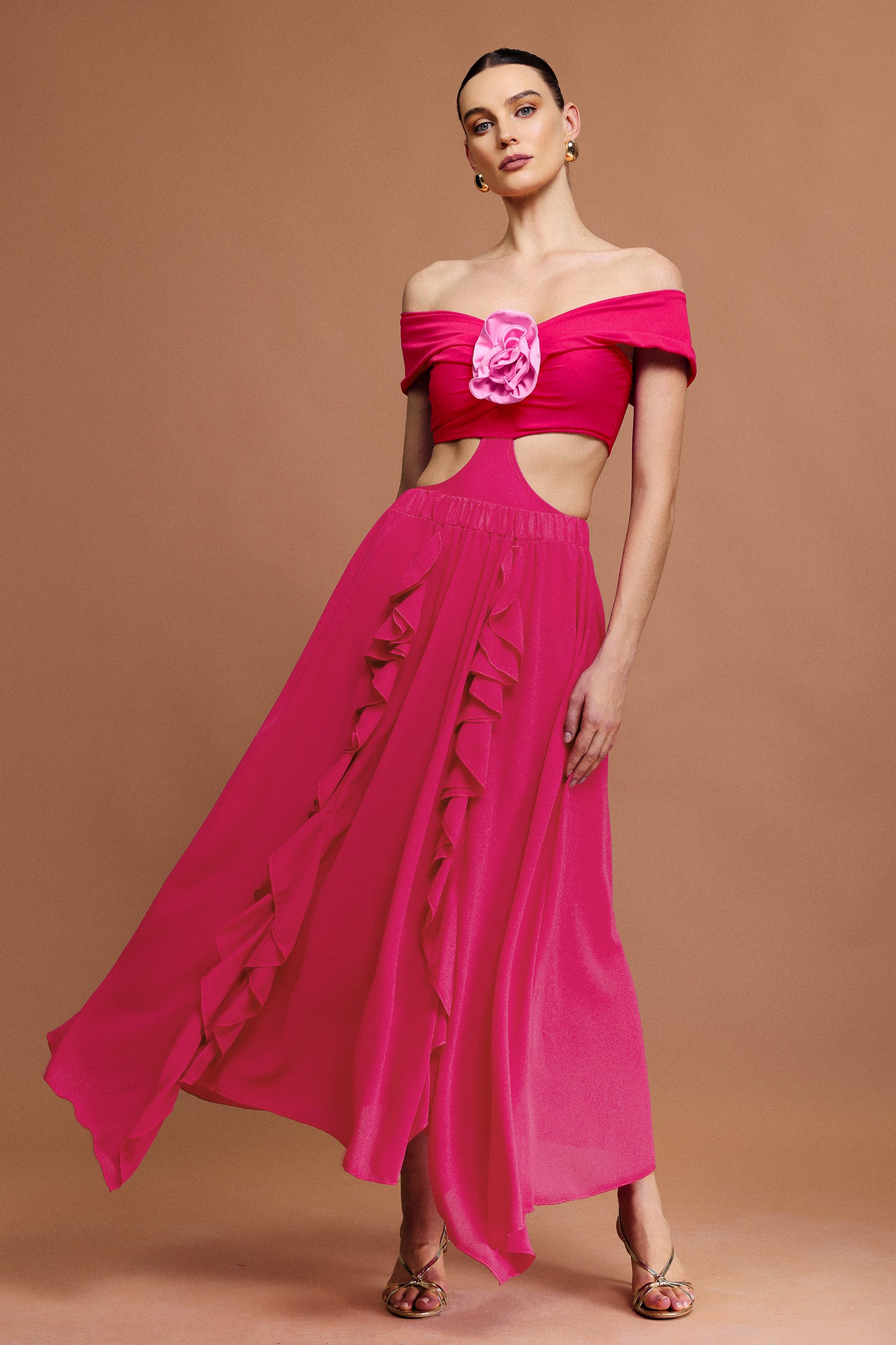 Ekala Off-The-Shoulder Folds Mini Swimwear Two-Piece Set