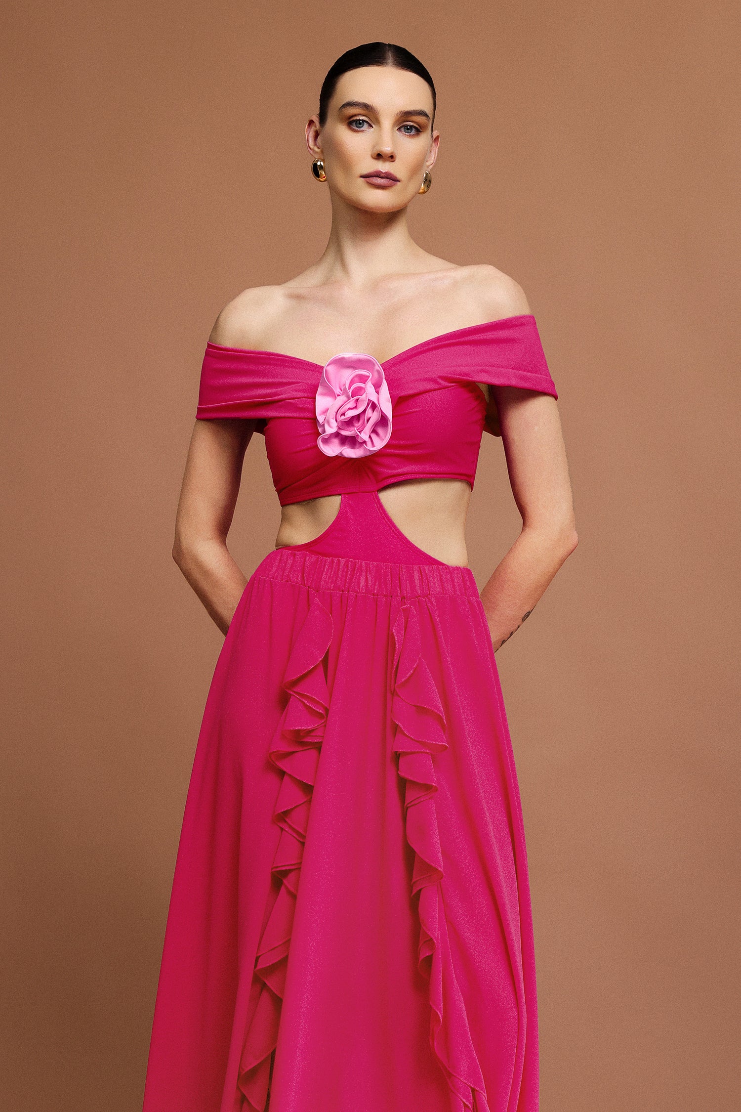 Ekala Off-The-Shoulder Folds Mini Swimwear Two-Piece Set