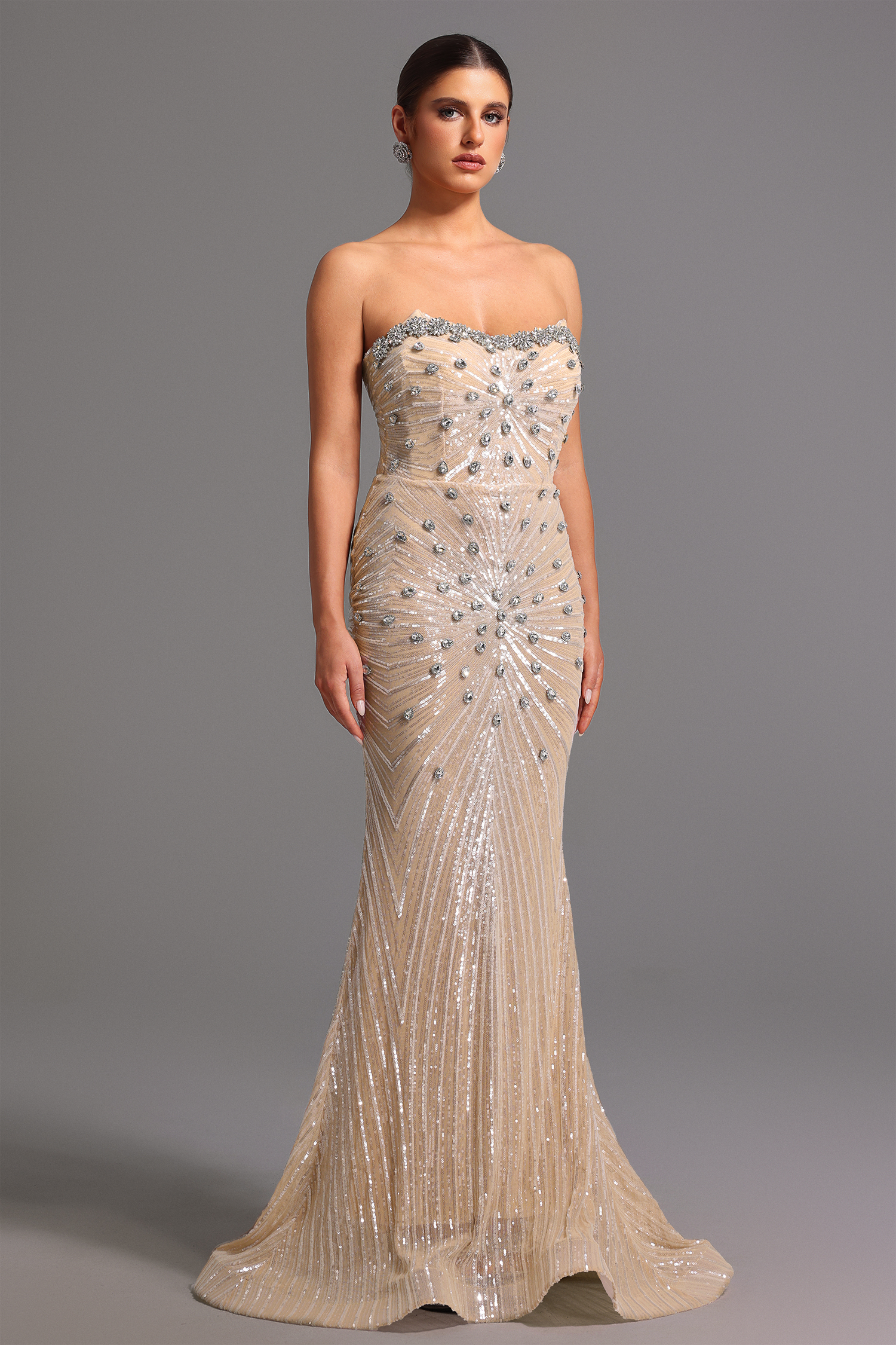 Kori Strapless Diamond Sequins Maxi Dress