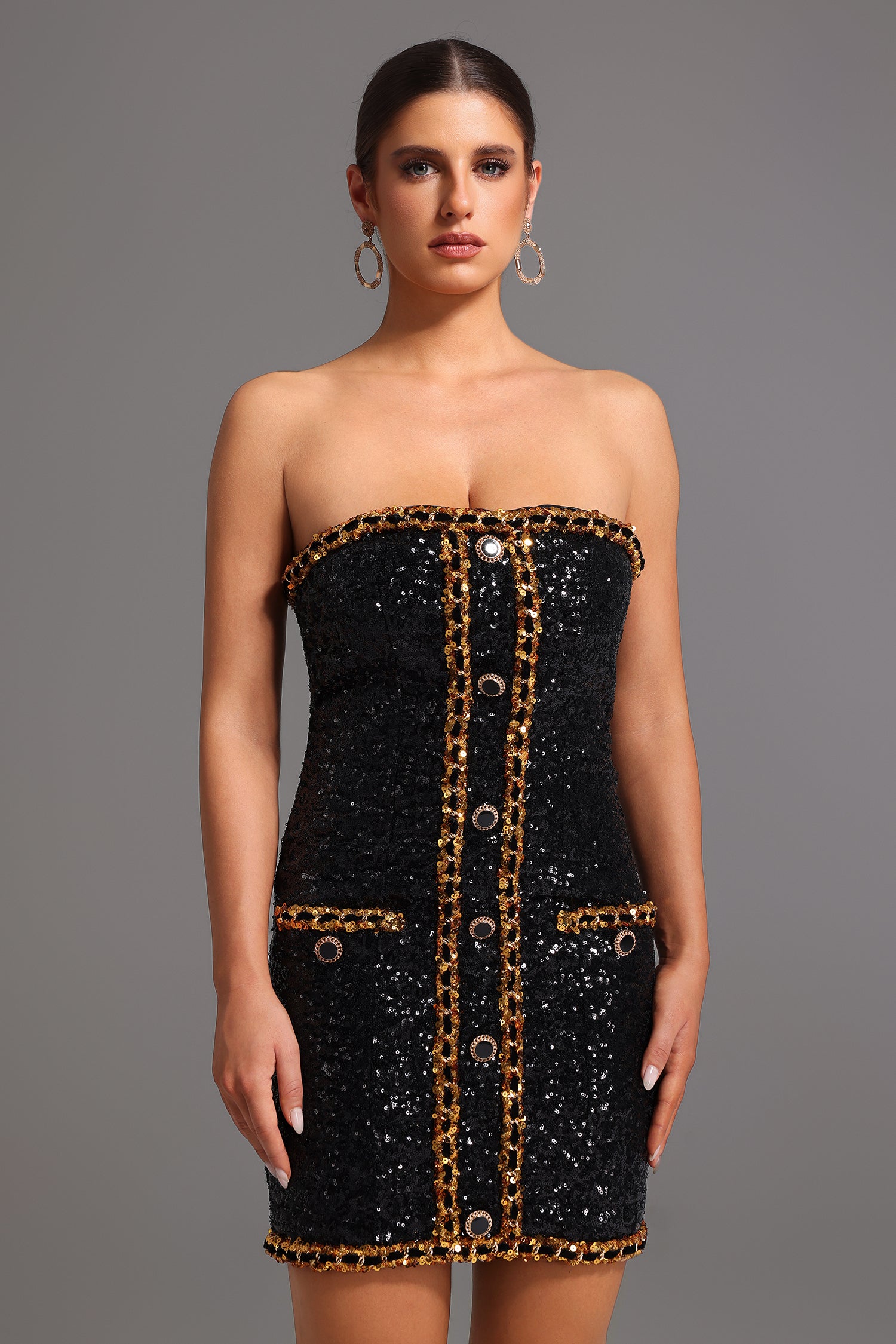 Shaha Strapless Sequins Mini Dress