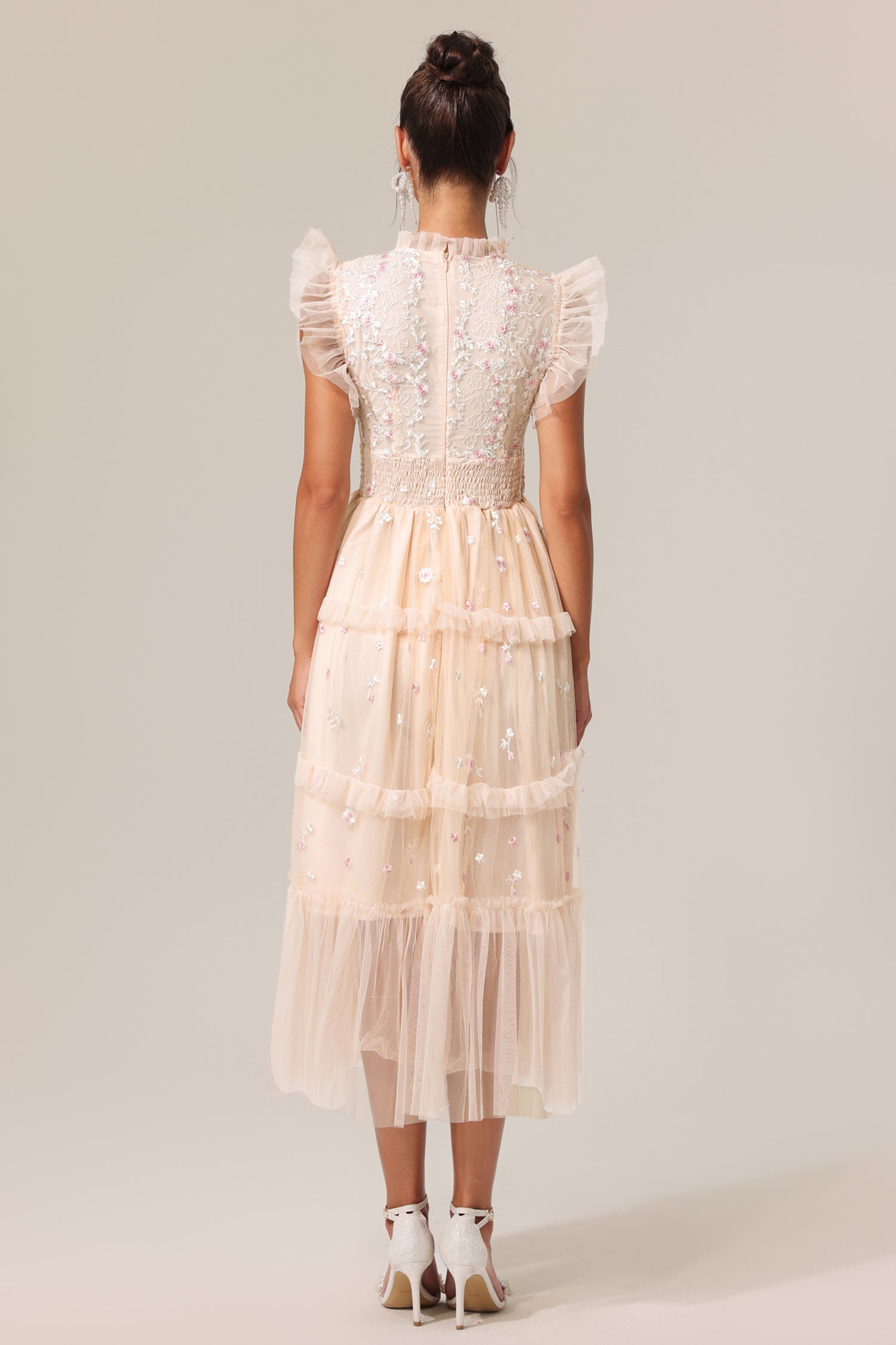 Quinny Round Neck Folds Sleeveless Midi Dress