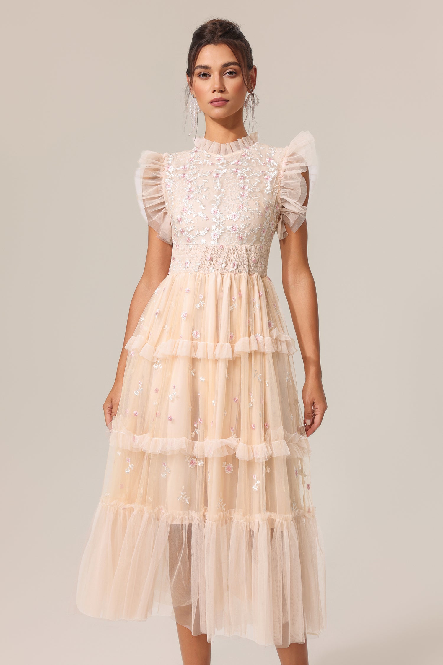 Quinny Round Neck Folds Sleeveless Midi Dress