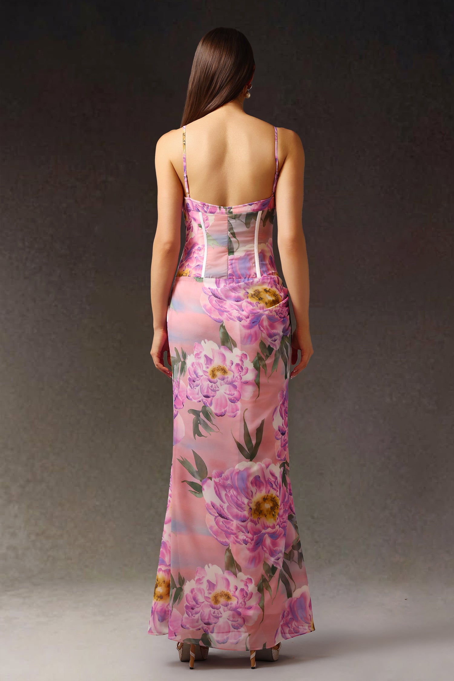 Rosella Sleeveless Print Fish Bone Maxi Dress