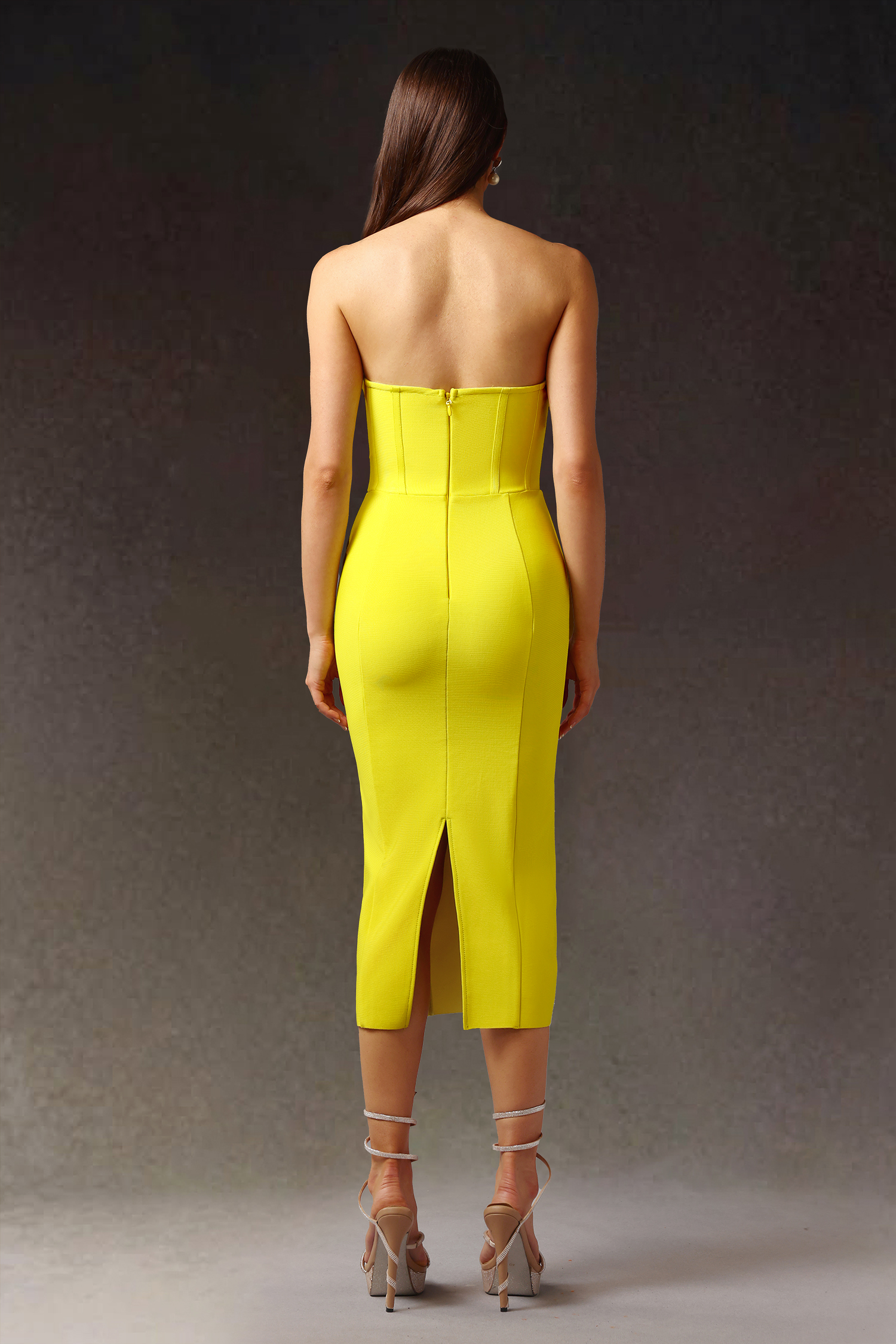 Suku Sleeveless  Fish Bone Bandage Midi Dress