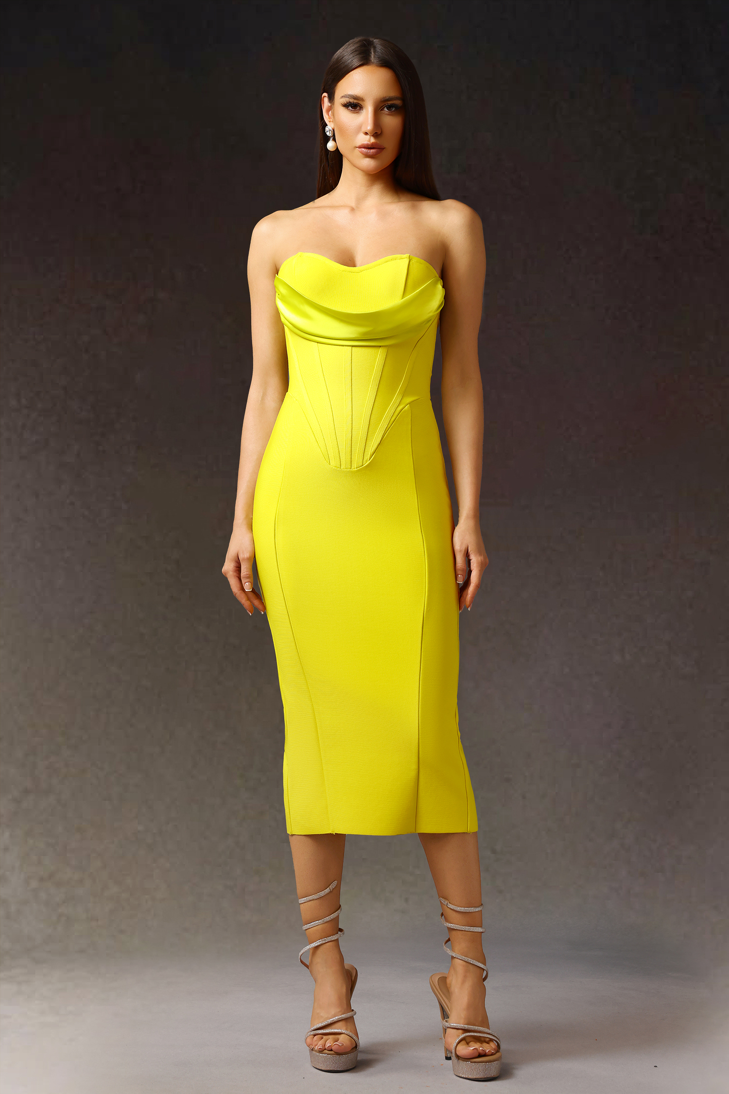 Suku Sleeveless  Fish Bone Bandage Midi Dress