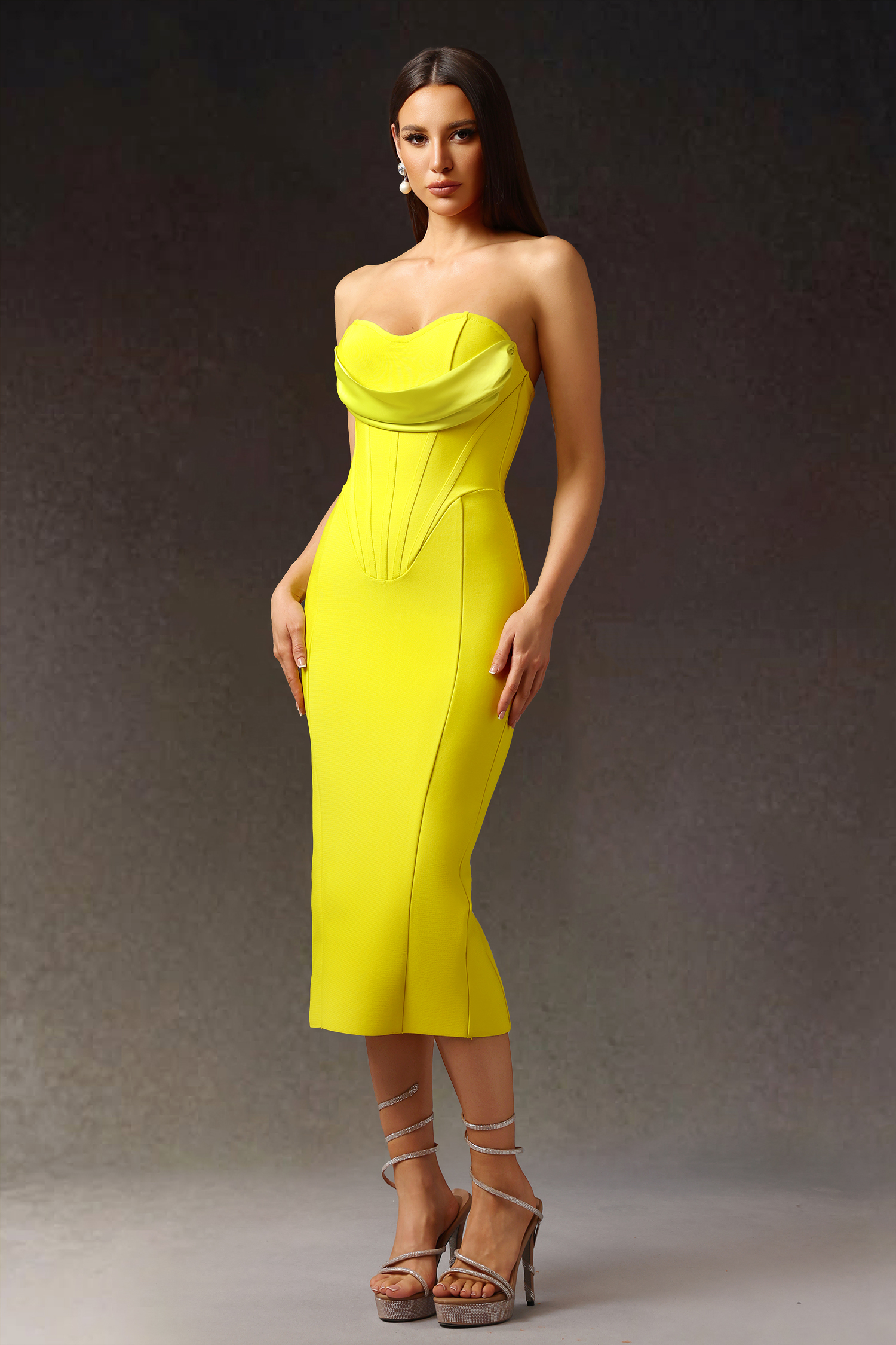 Suku Sleeveless  Fish Bone Bandage Midi Dress