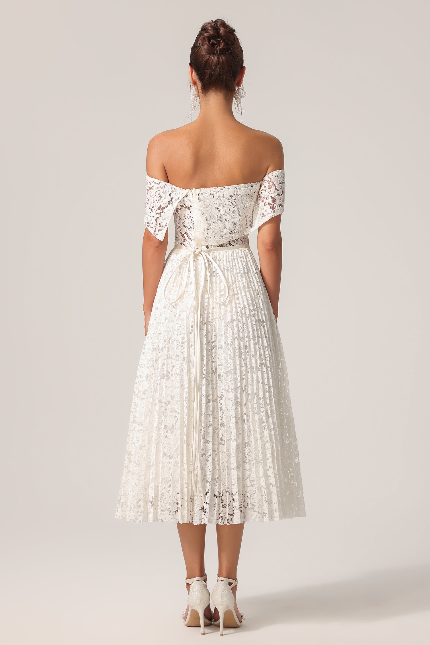 Sagako Off-The-Shoulder Folds Flowers Lace Maxi Dress