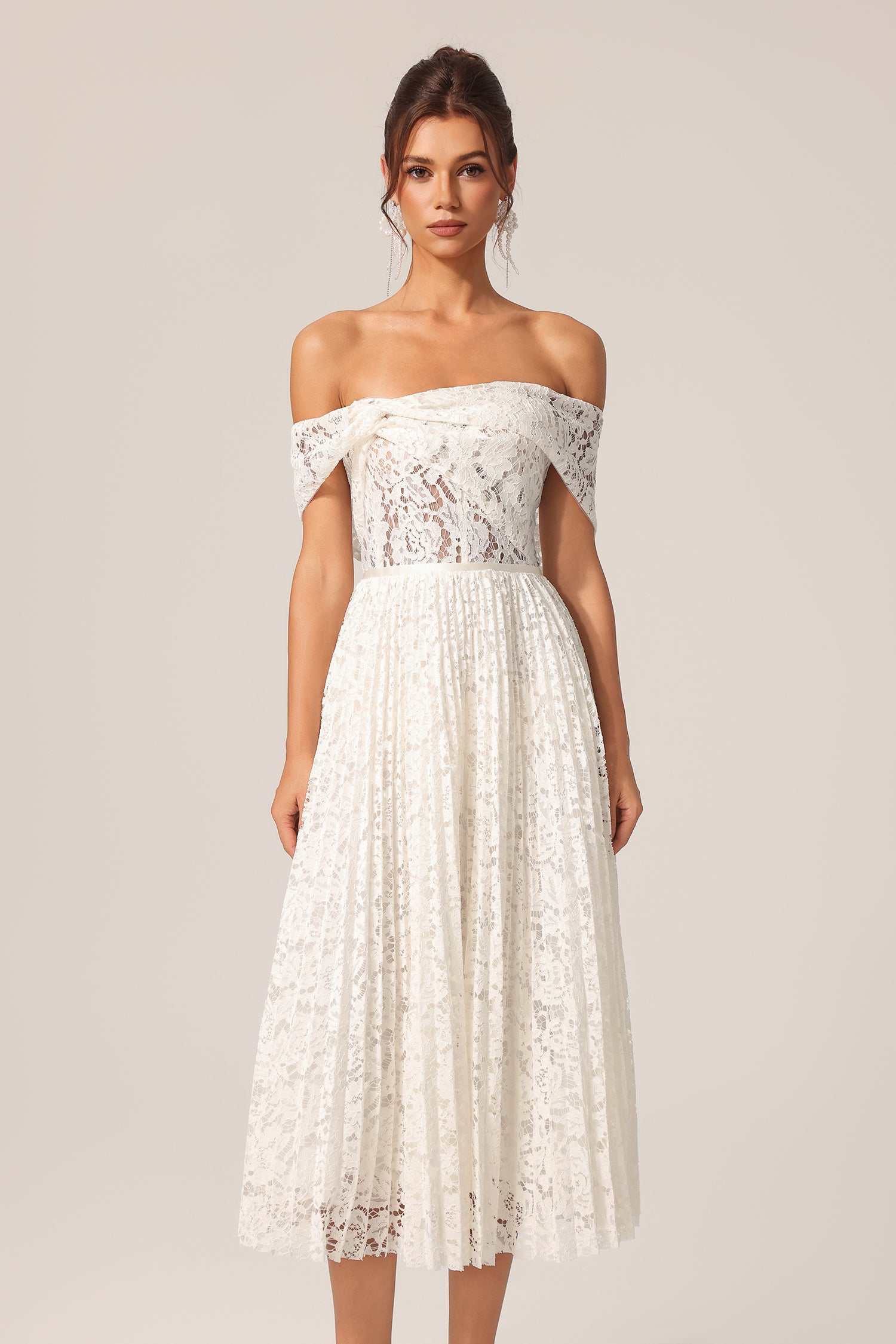 Sagako Off-The-Shoulder Folds Flowers Lace Maxi Dress