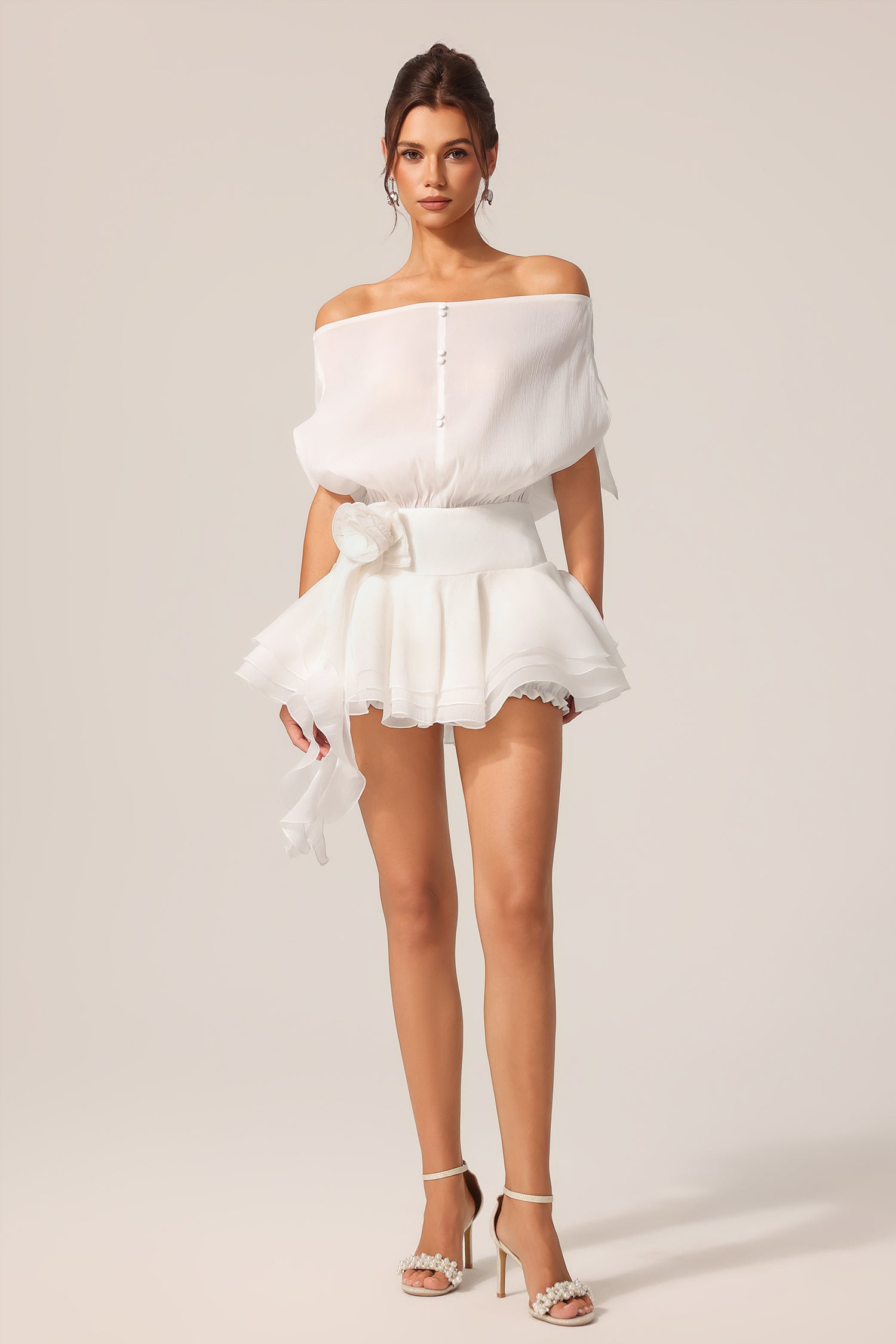 Kattin Off-The-Shoulder Flowers Mini Dress