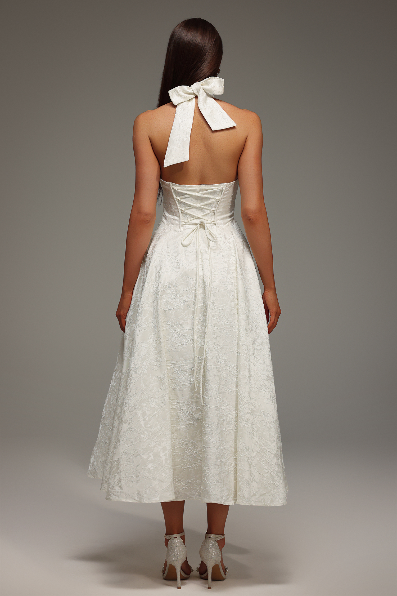 Rinaka Sleeveless Halter Jacquard W eaving Midi Dress