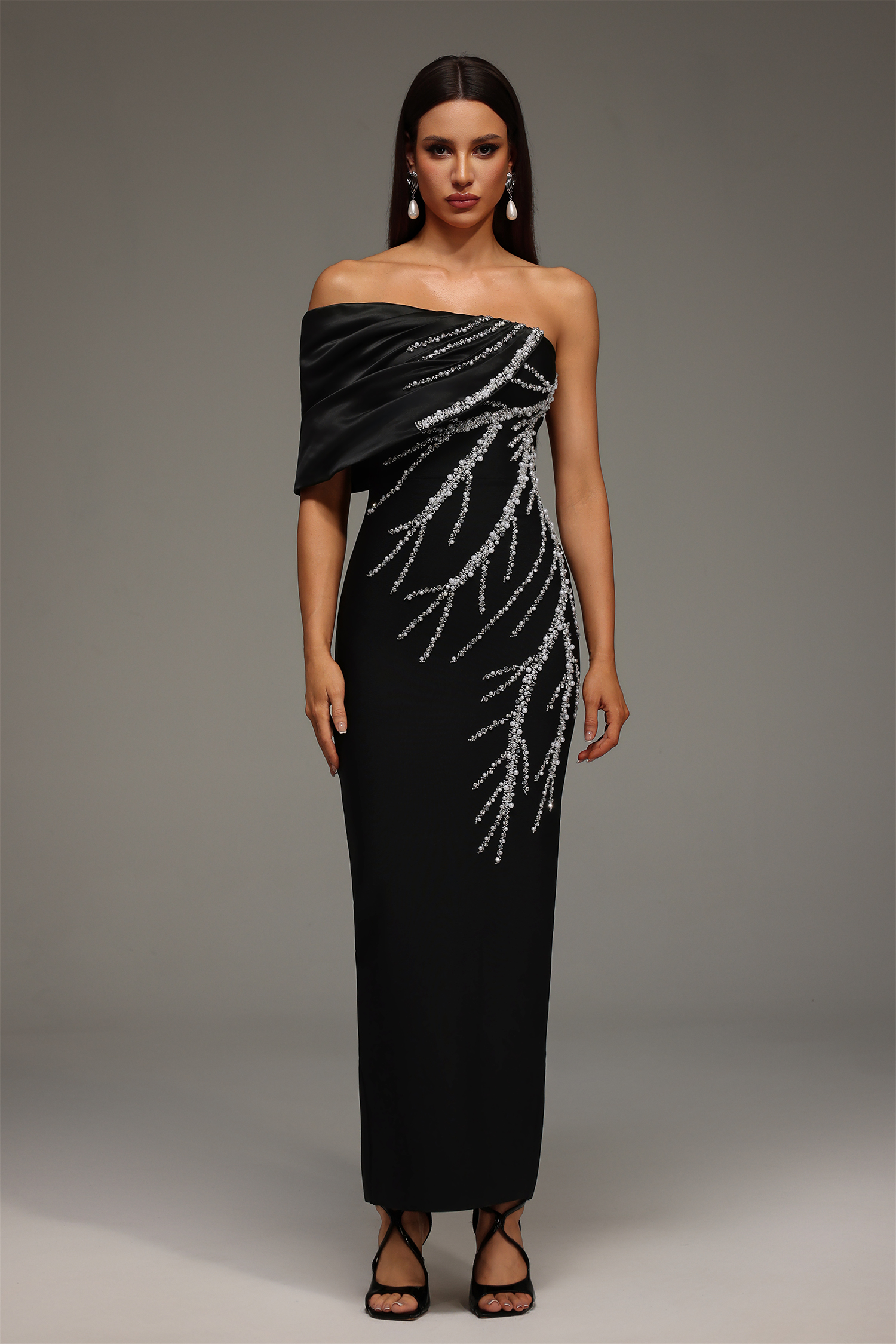 Zaha One Shoulder Sleeveless Diamond Bandage Maxi Dress