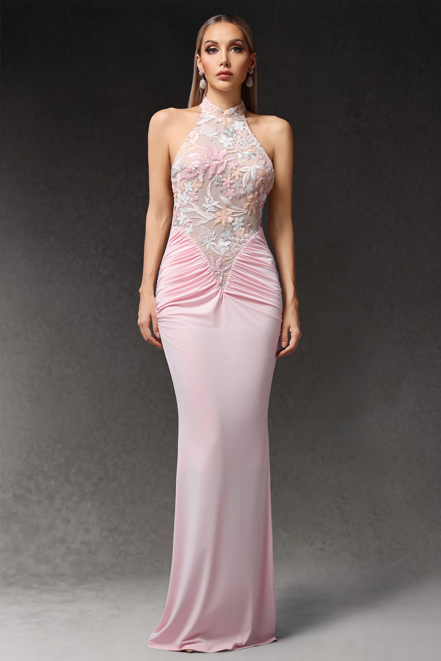 Eigra Halter Sleeveless Fold Maxi Dress