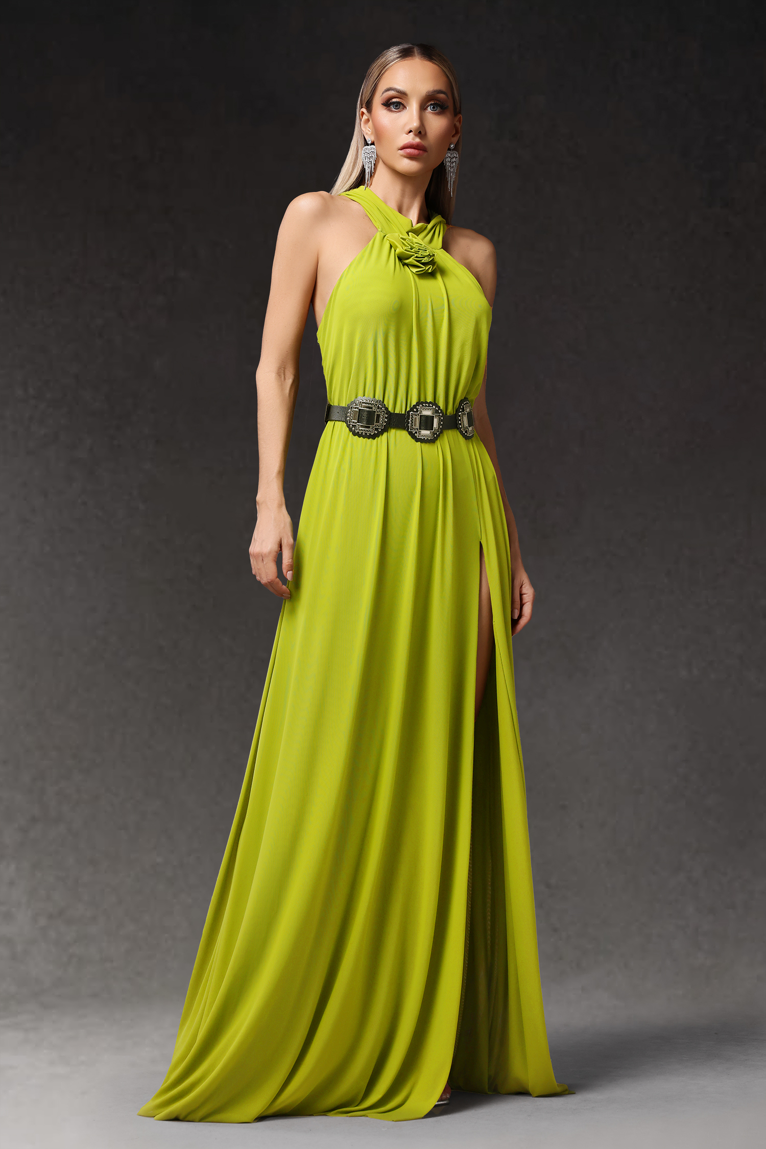 Naleza Sleeveless Flowers Slit Maxi Dress